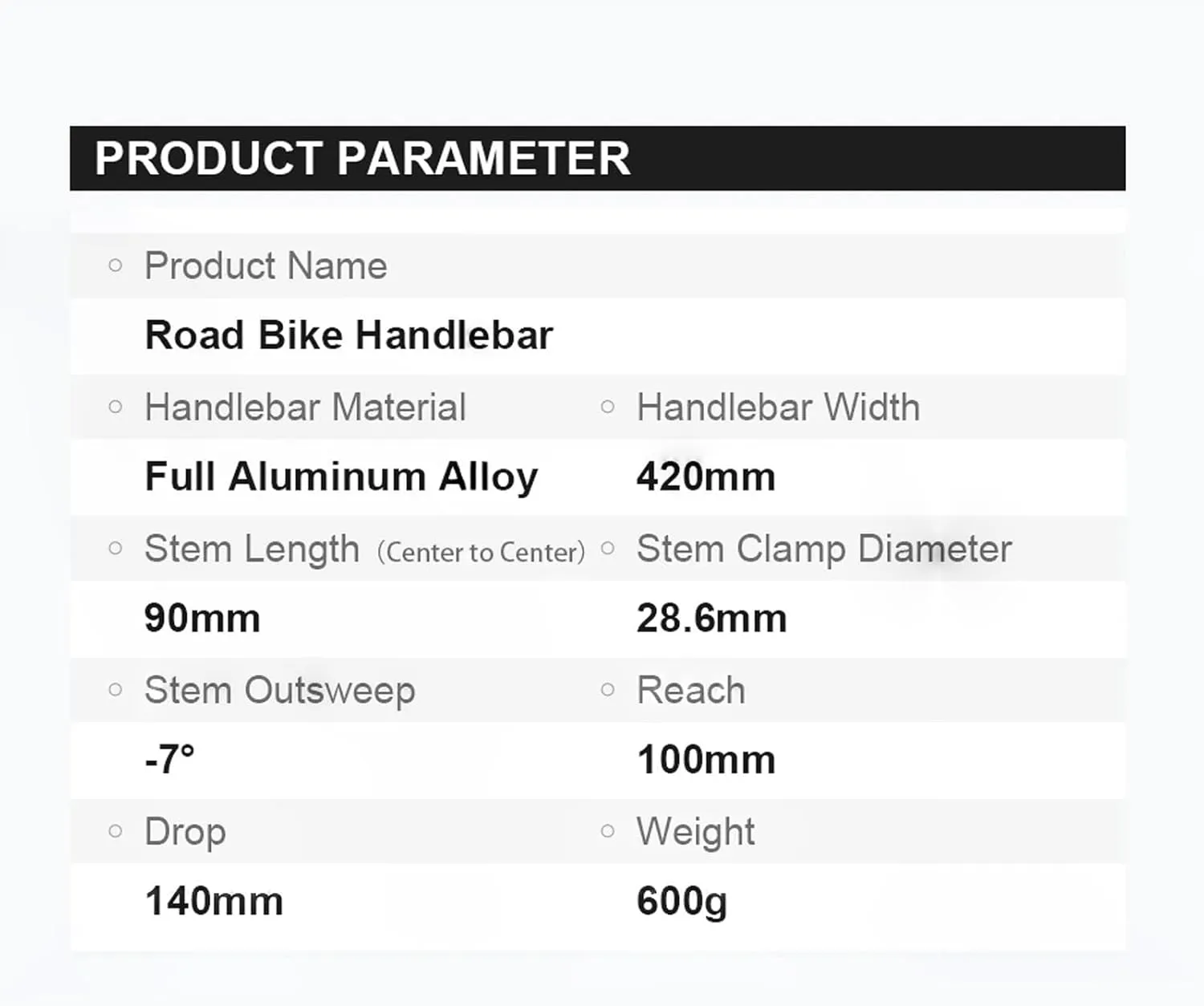 Integrated Handlebar, Road Bike Handlebar Aluminum Alloy Lightweight Drop Bar Bicycle -7Angle 420mm Matte Black Handlebar for Road Bicycle(Matte Black)