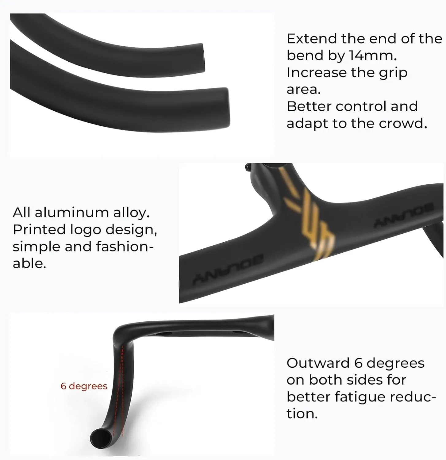 Integrated Handlebar, Road Bike Handlebar Aluminum Alloy Lightweight Drop Bar Bicycle -7Angle 420mm Matte Black Handlebar for Road Bicycle(Matte Black)