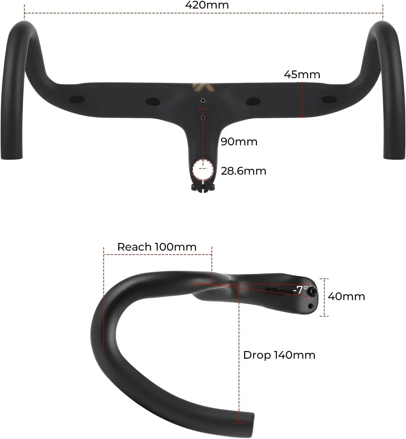 Integrated Handlebar, Road Bike Handlebar Aluminum Alloy Lightweight Drop Bar Bicycle -7Angle 420mm Matte Black Handlebar for Road Bicycle(Matte Black)