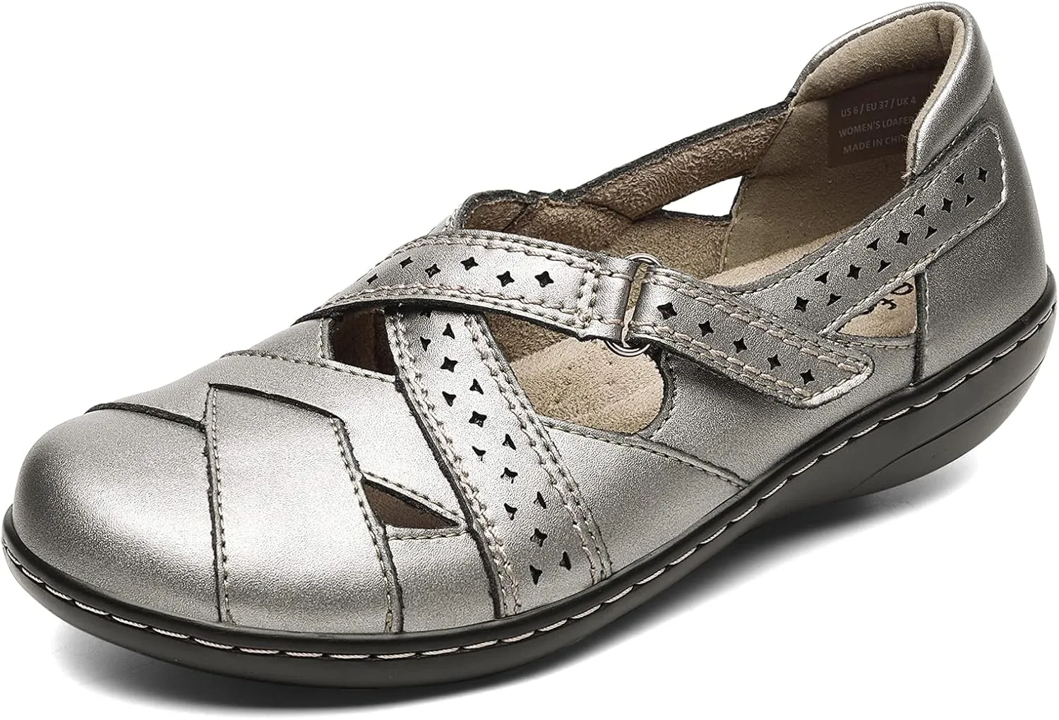 Irrefour Women's Classic Genuine Leather Casual Loafer Cute Slip-On Fashion Closed Toe Flat Sandal Comfy Work Sandal Everyday Walking Shoe