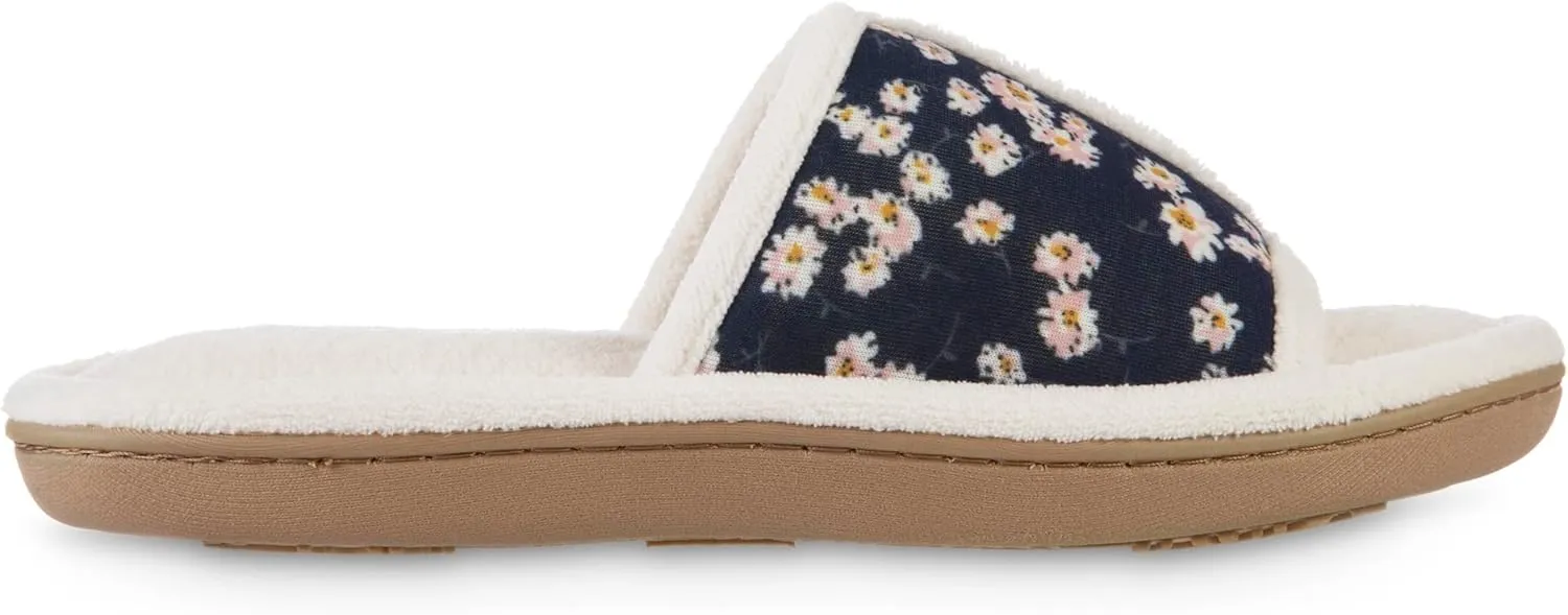 isotoner Womens Microterry Floral Print/Jersey Slide Slippers