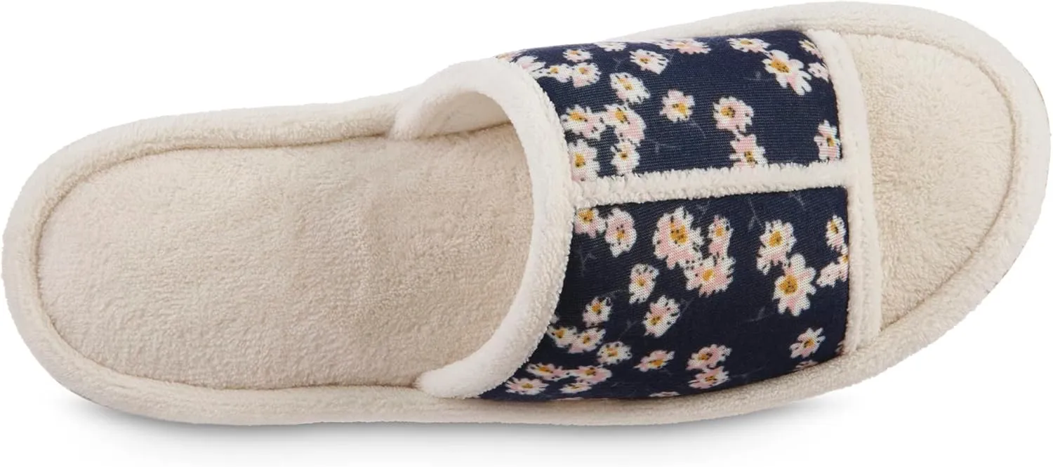 isotoner Womens Microterry Floral Print/Jersey Slide Slippers