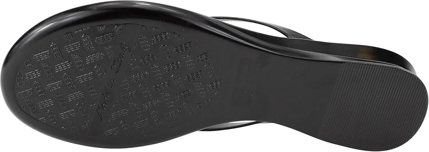 ITALIAN Shoemakers Womens Bethy Thin Strap Short Wedge Thong Ornamental Padded Sandal for Women