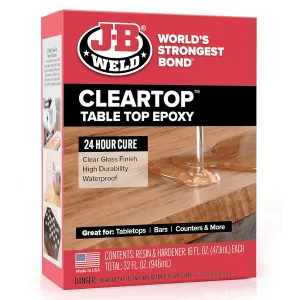 J-B Weld Tabletop Epoxy Resin, 32oz Kit, Cures Clear, Fast Cure Time, Minimal Bubbling, Scratch & Water Resistant