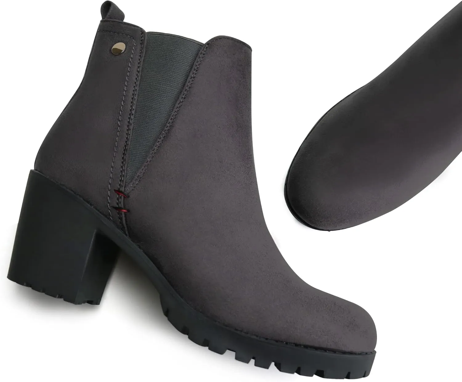 JABASIC Women Casual Ankle Booties Block Heel Slip On Chelsea Boots