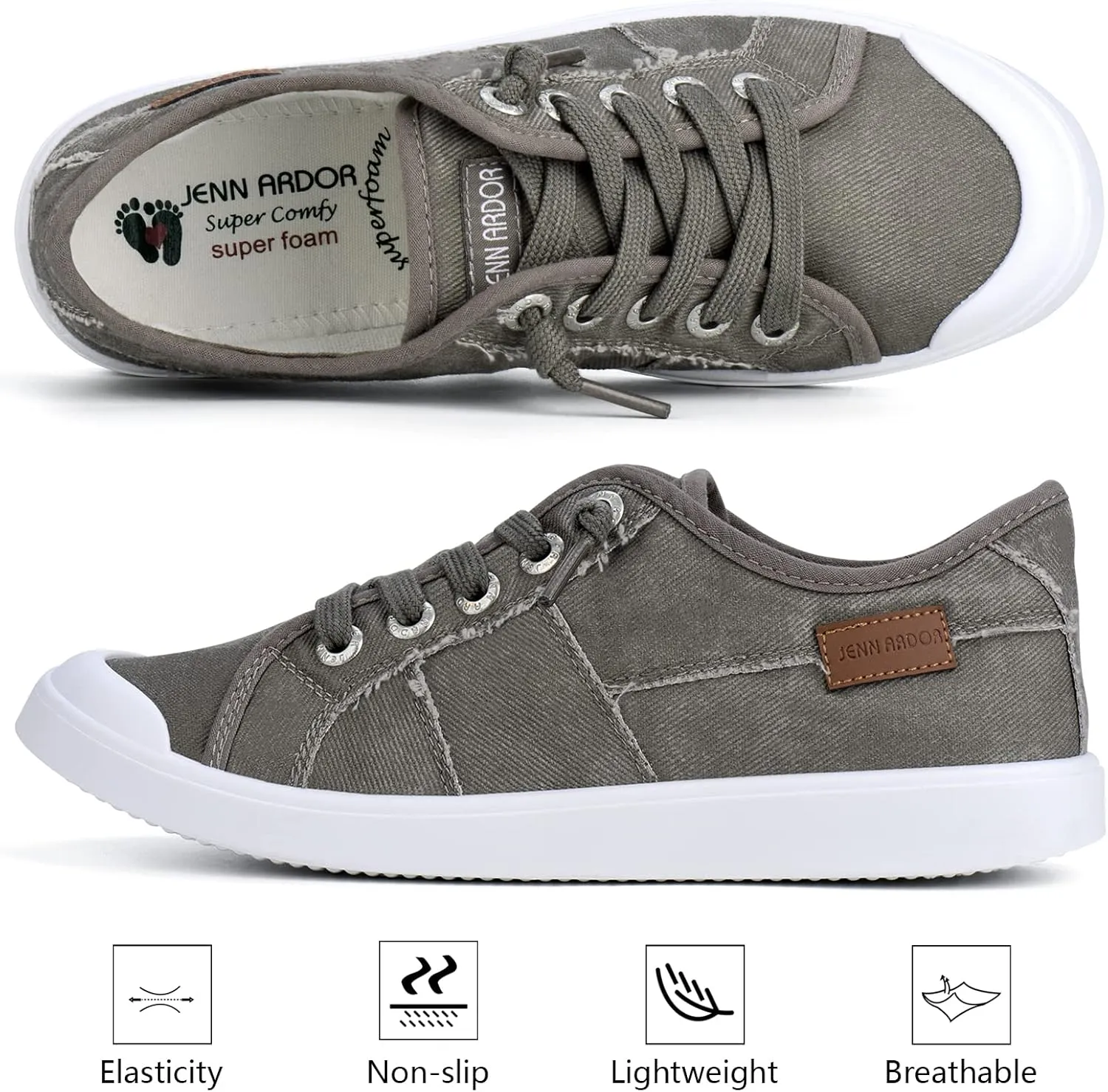 JENN ARDOR Women's Canvas Sneaker Slip-ons Loafers Shoes for Womens Fashion Casual Canvas Round Toe Soft Comfortable Walking Flats