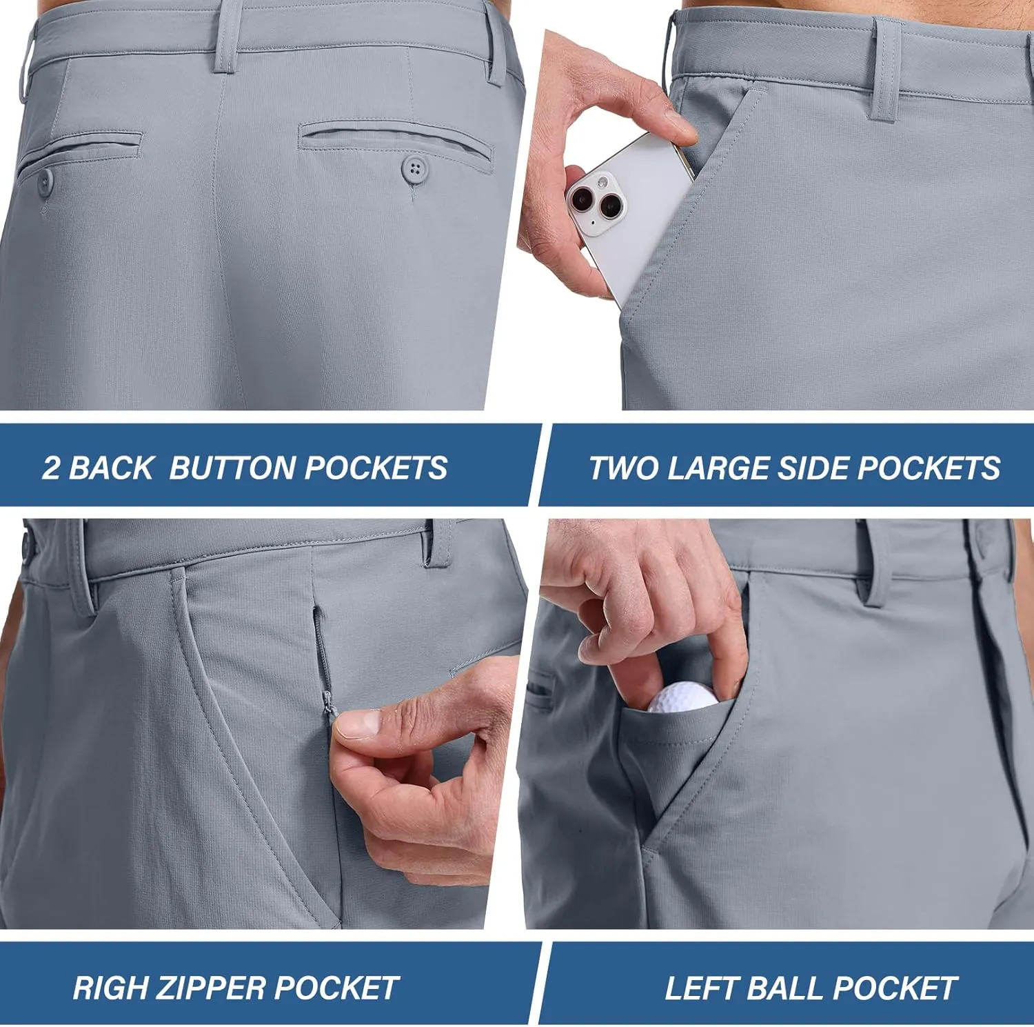 Jessie Kidden Men's Golf Shorts 7" Stretch Quick Dry Hiking Casual Lightweight Work Flat Front Dress Shorts 6 Pockets