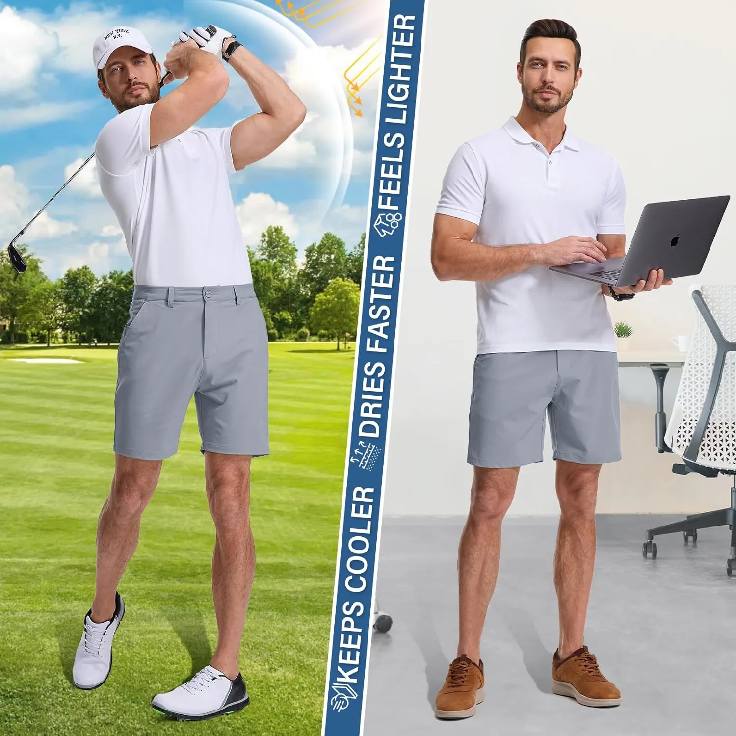 Jessie Kidden Men's Golf Shorts 7" Stretch Quick Dry Hiking Casual Lightweight Work Flat Front Dress Shorts 6 Pockets