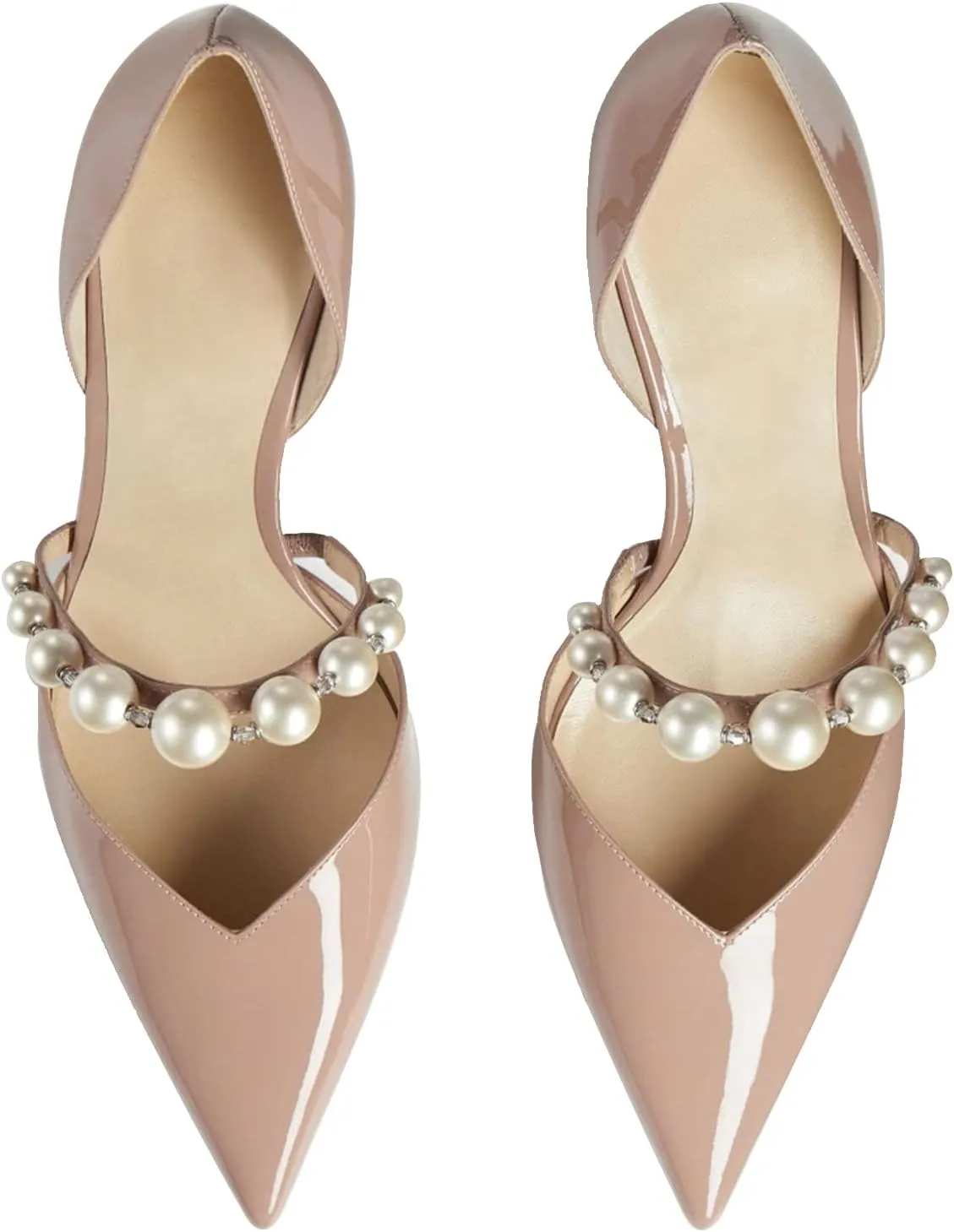 JiaBinji Women Pearl Heels Strappy Sandals Pointed Toe Backless Stiletto Slip On Pumps Dress Bridal Party Pumps