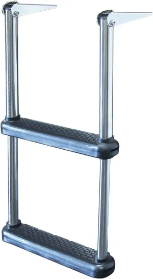 JIF Marine Telescoping Transom Drop Ladder – 2-Step Stainless Steel Boat Ladder with UV-Resistant Plastic Steps – 304 Stainless Steel Construction – 300 lb Capacity