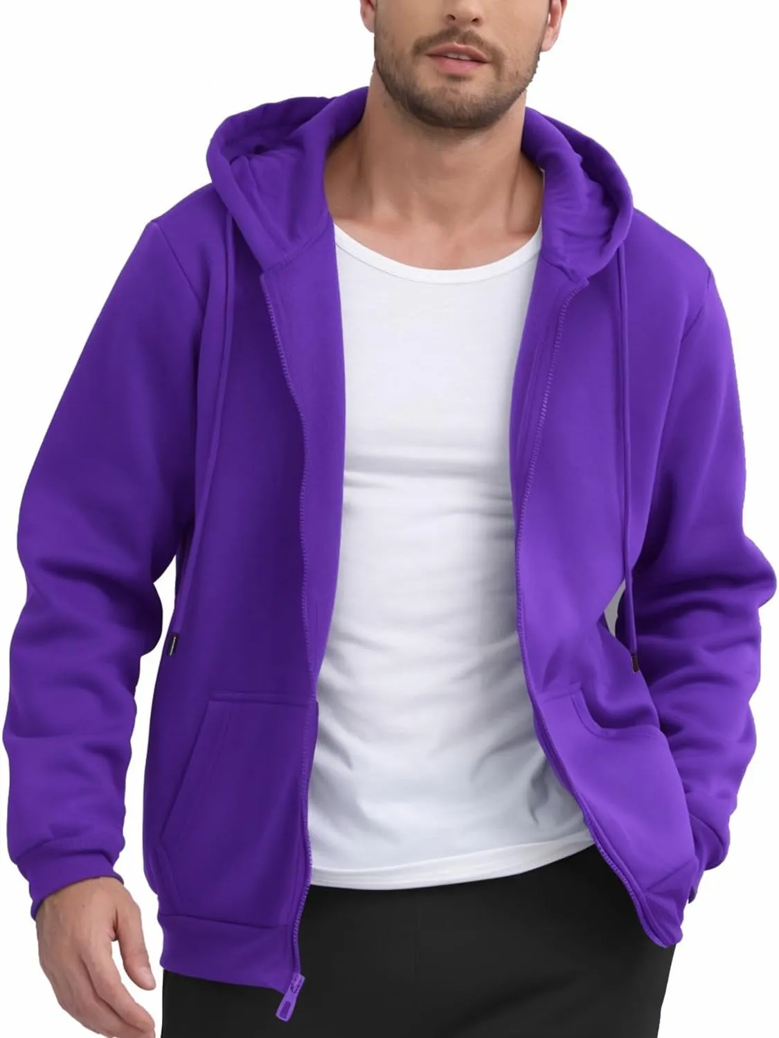JIHUILAI Men's Fleece Hoodies with Zipper Lightweight Long Sleeve Active Mens Jackets Sports Full Zip Sweatshirts, S-3XL