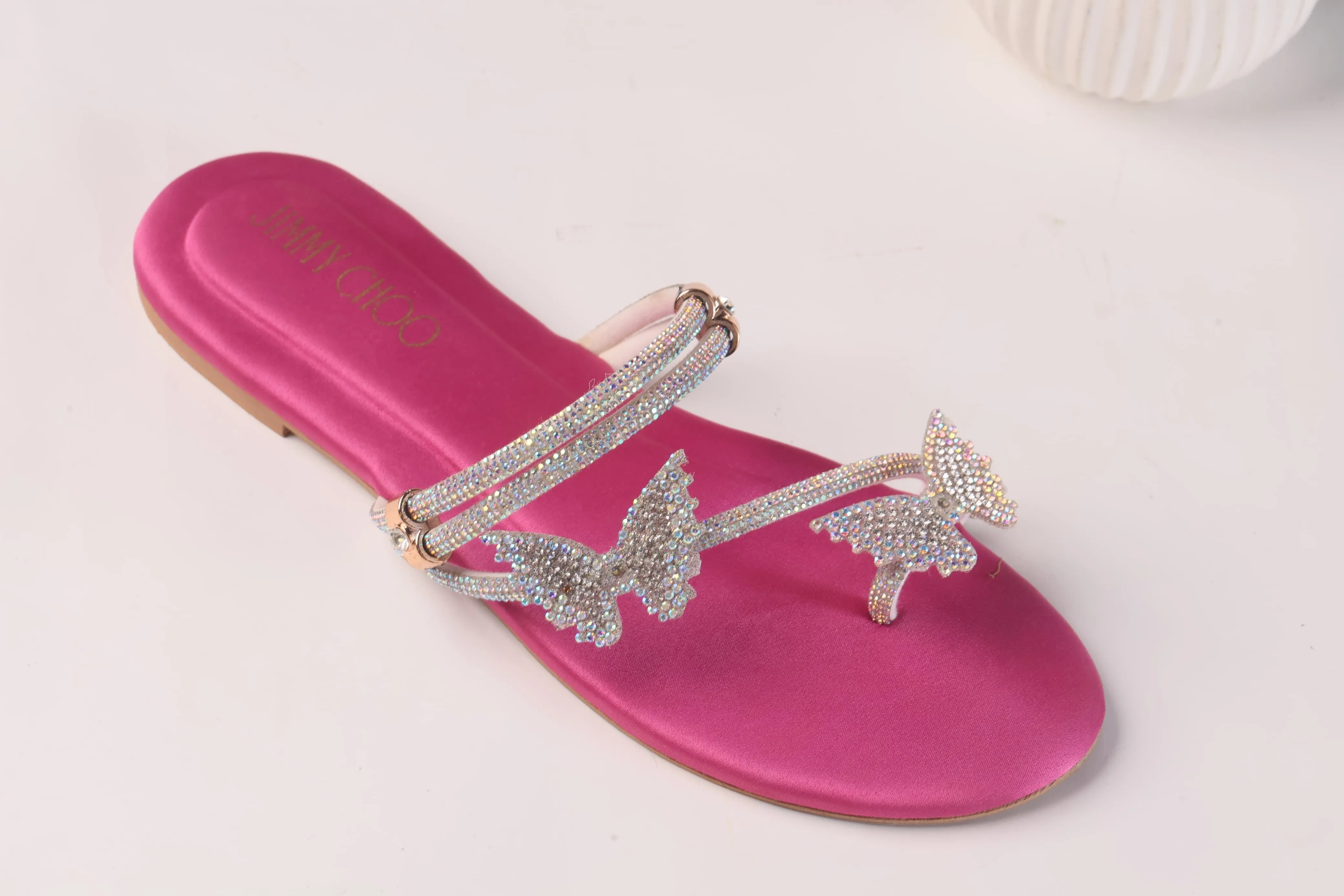 JIMMY CHOO Shinnying Rhinestone Butterfly Flat Slippers