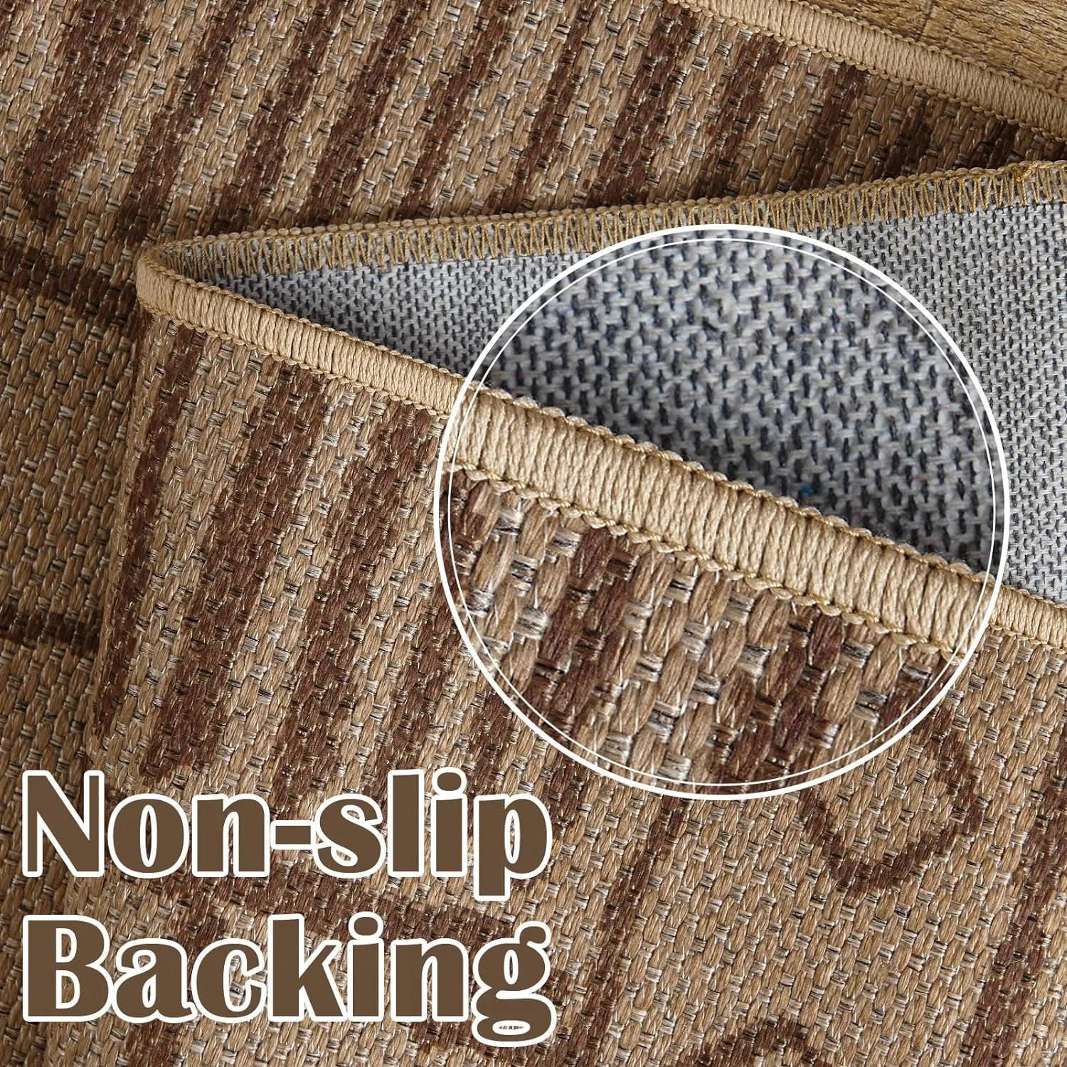 jinchan Area Rug 6x9 Recycled Boho Chic Jute Rug Indoor Outdoor Floor Cover Print Geometric Brown Accent Carpet for Living Room Bedroom Dining Room Patio Garden