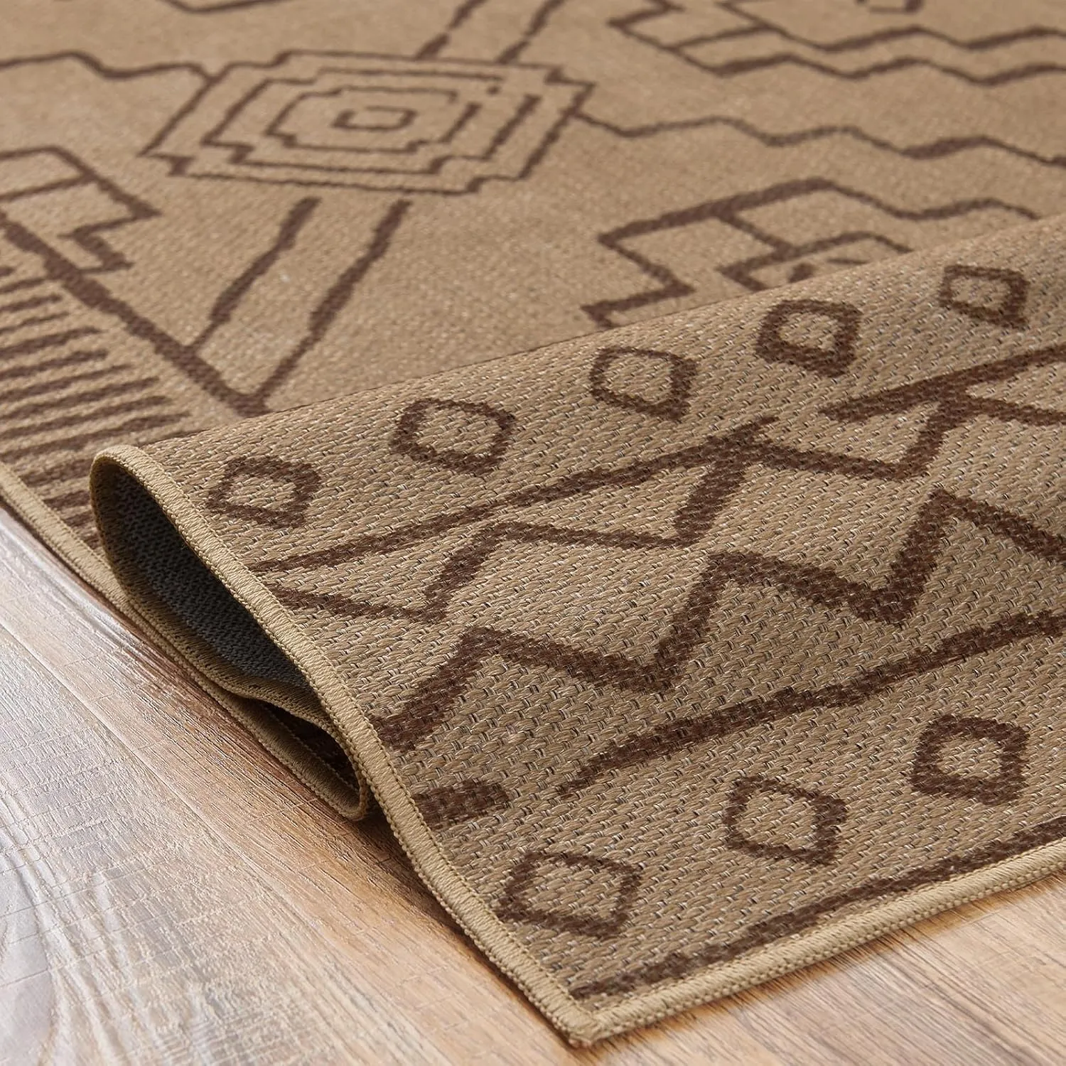 jinchan Area Rug 6x9 Recycled Boho Chic Jute Rug Indoor Outdoor Floor Cover Print Geometric Brown Accent Carpet for Living Room Bedroom Dining Room Patio Garden