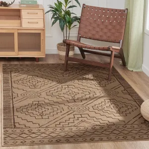jinchan Area Rug 6x9 Recycled Boho Chic Jute Rug Indoor Outdoor Floor Cover Print Geometric Brown Accent Carpet for Living Room Bedroom Dining Room Patio Garden