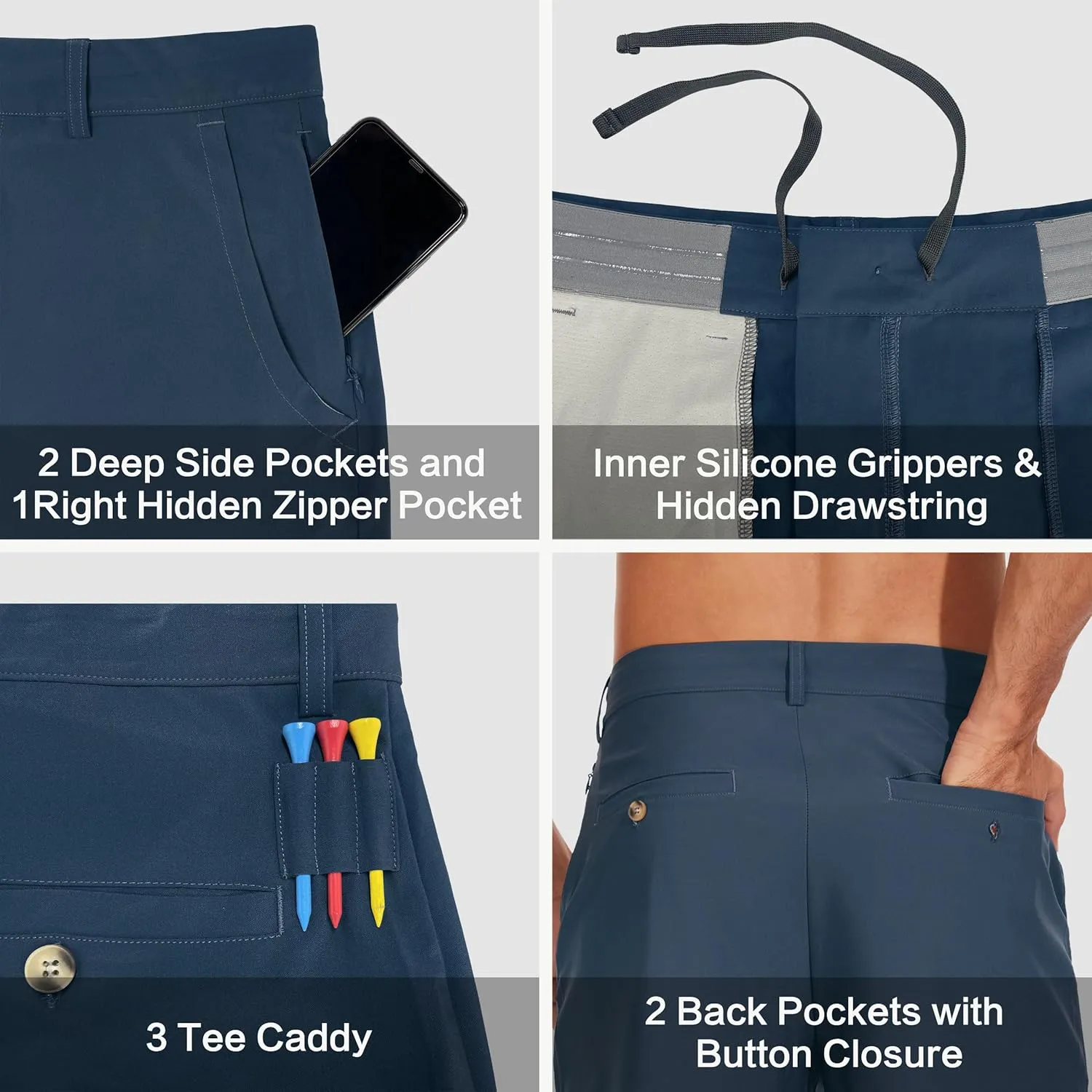 JWM Mens 7"/9" Stretch Golf Shorts - Lightweight Hybrid Casual Dress Work Flat Front Shorts with 5 Pockets Quick Dry UPF50