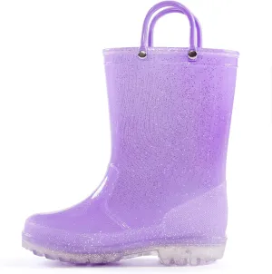 K KomForme Girls Rain Boots,Kids Glitter Waterproof Boots with Easy-on Handles