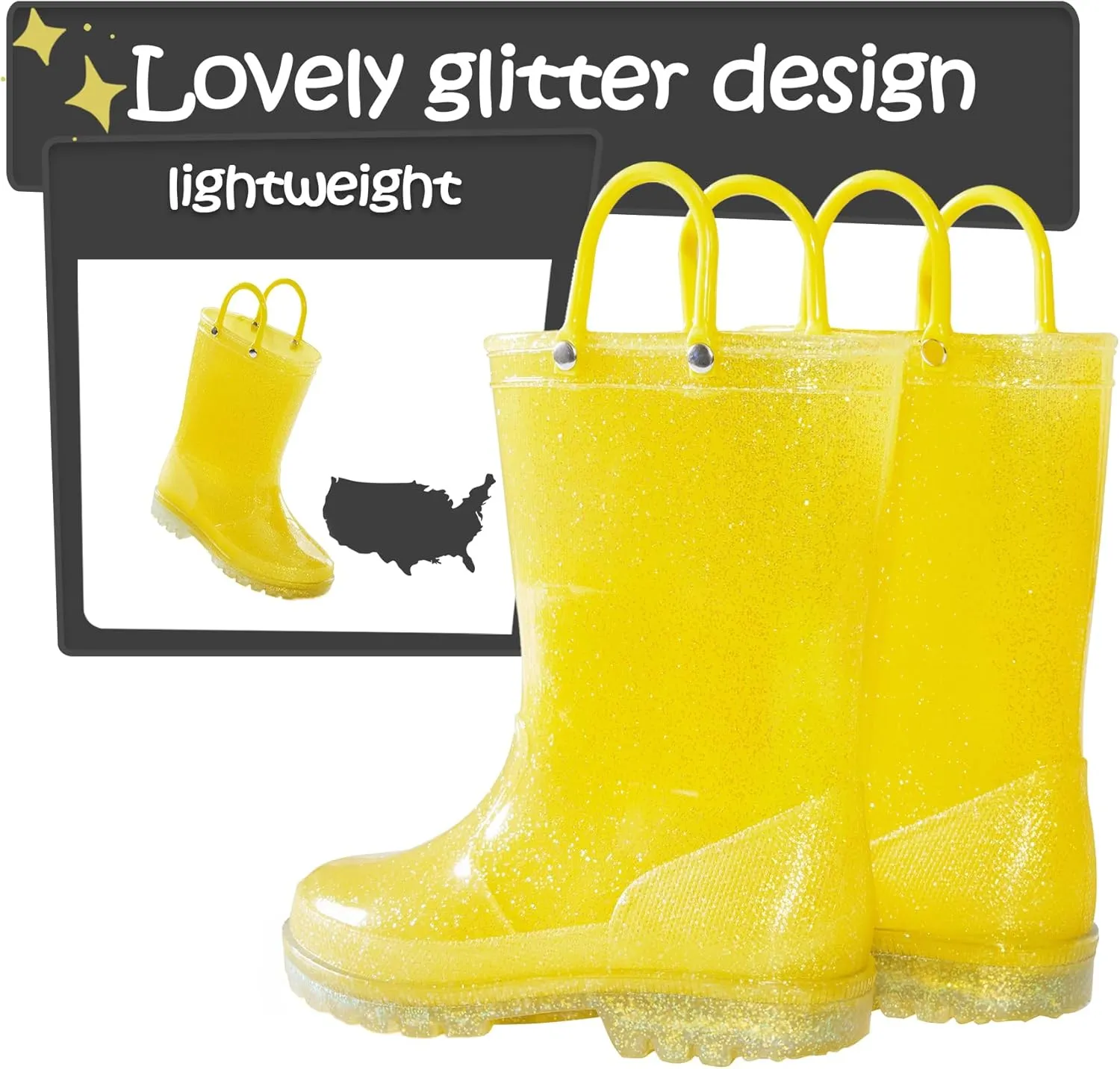 K KomForme Girls Rain Boots,Kids Glitter Waterproof Boots with Easy-on Handles