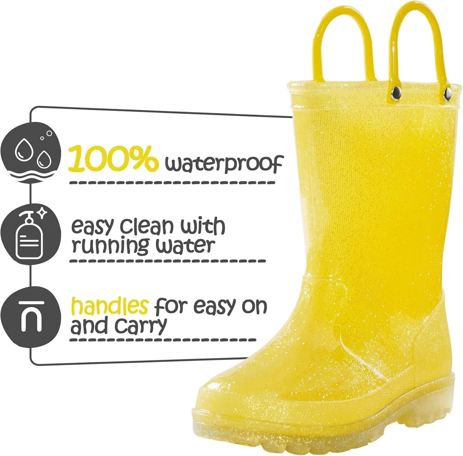 K KomForme Girls Rain Boots,Kids Glitter Waterproof Boots with Easy-on Handles