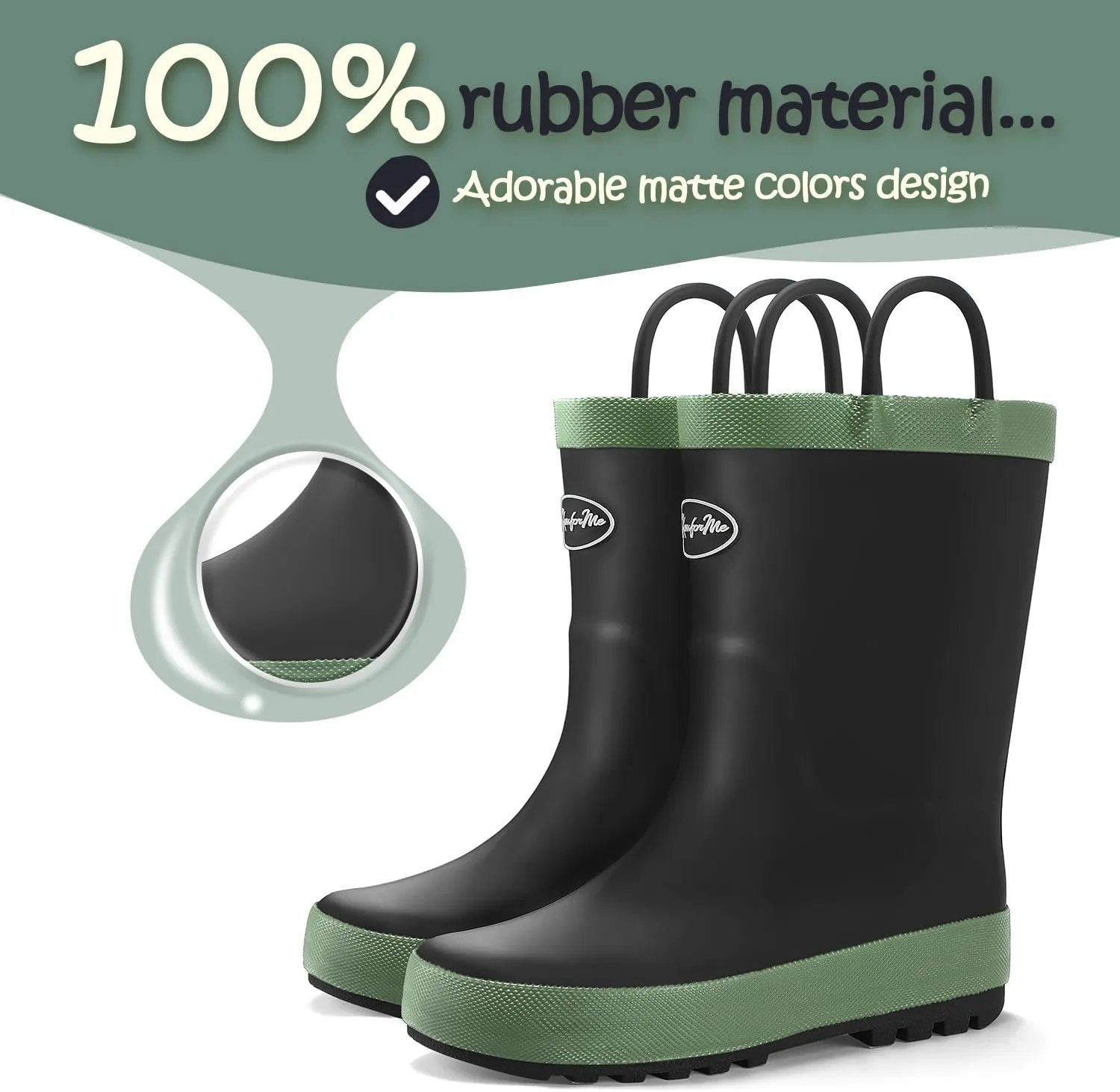 K KomForme Kids Rain Boots, Waterproof Rubber Matte Boots with Easy-on Handles