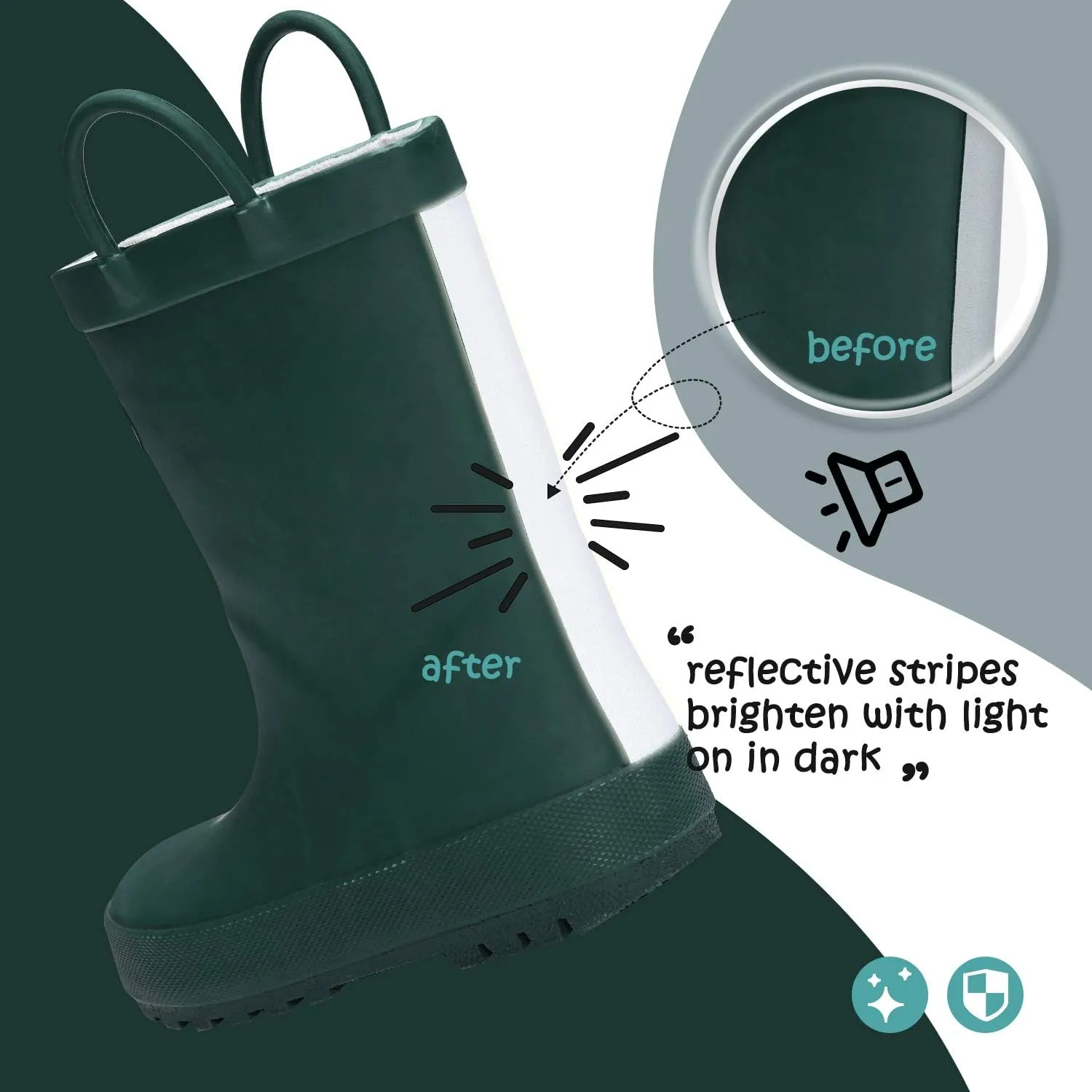 K KomForme Kids Rain Boots, Waterproof Rubber Matte Boots with Easy-on Handles