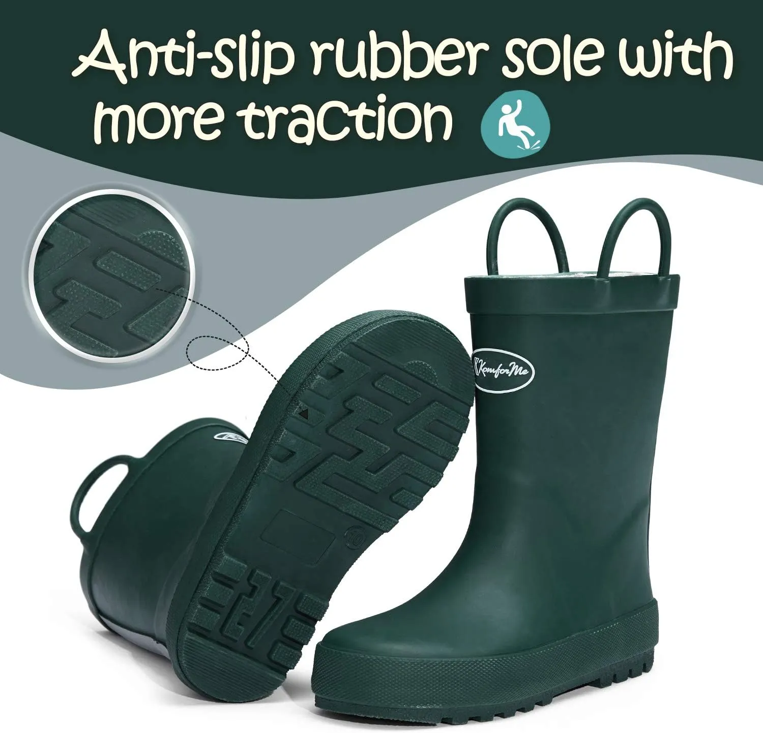 K KomForme Kids Rain Boots, Waterproof Rubber Matte Boots with Easy-on Handles