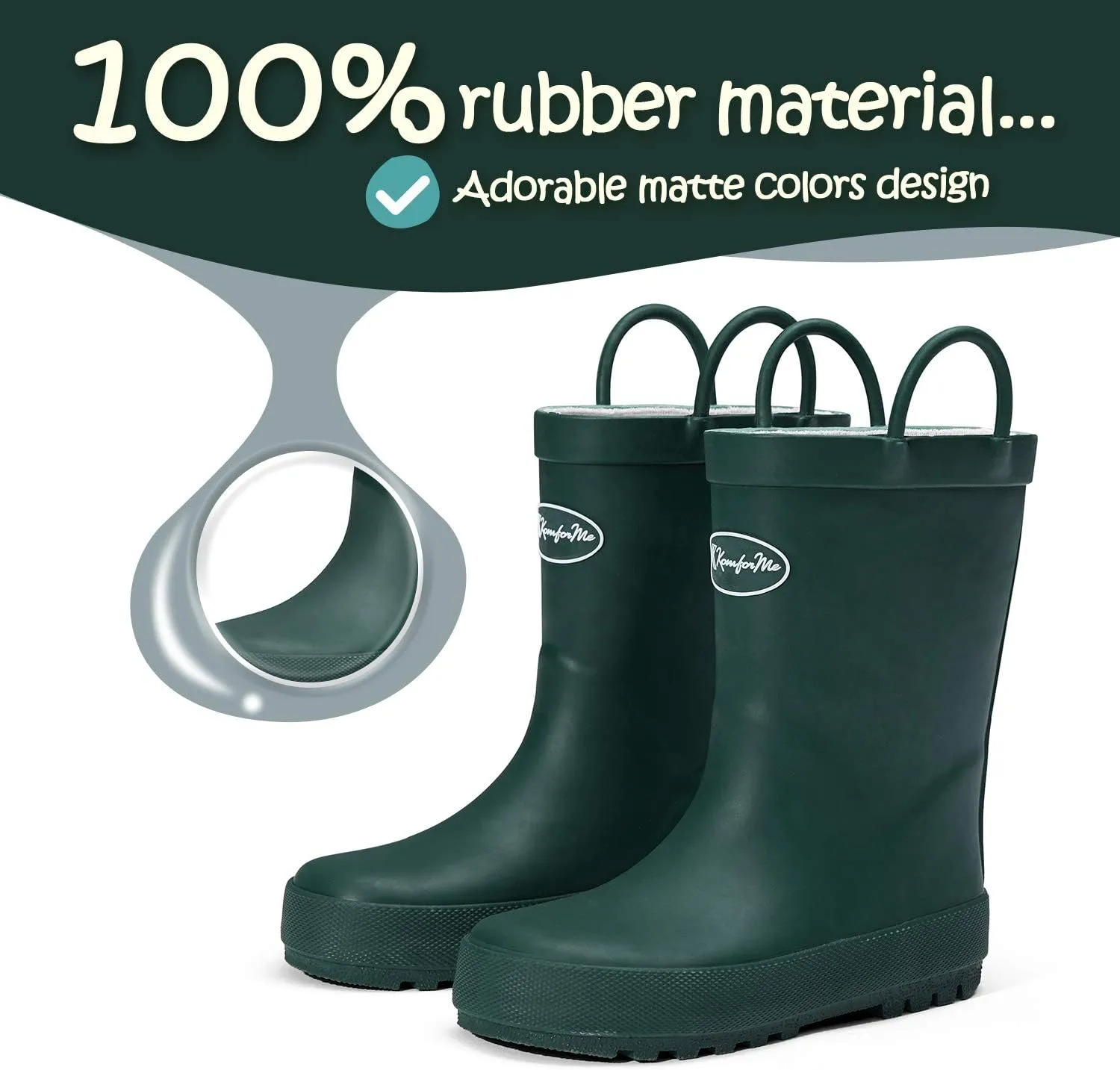 K KomForme Kids Rain Boots, Waterproof Rubber Matte Boots with Easy-on Handles