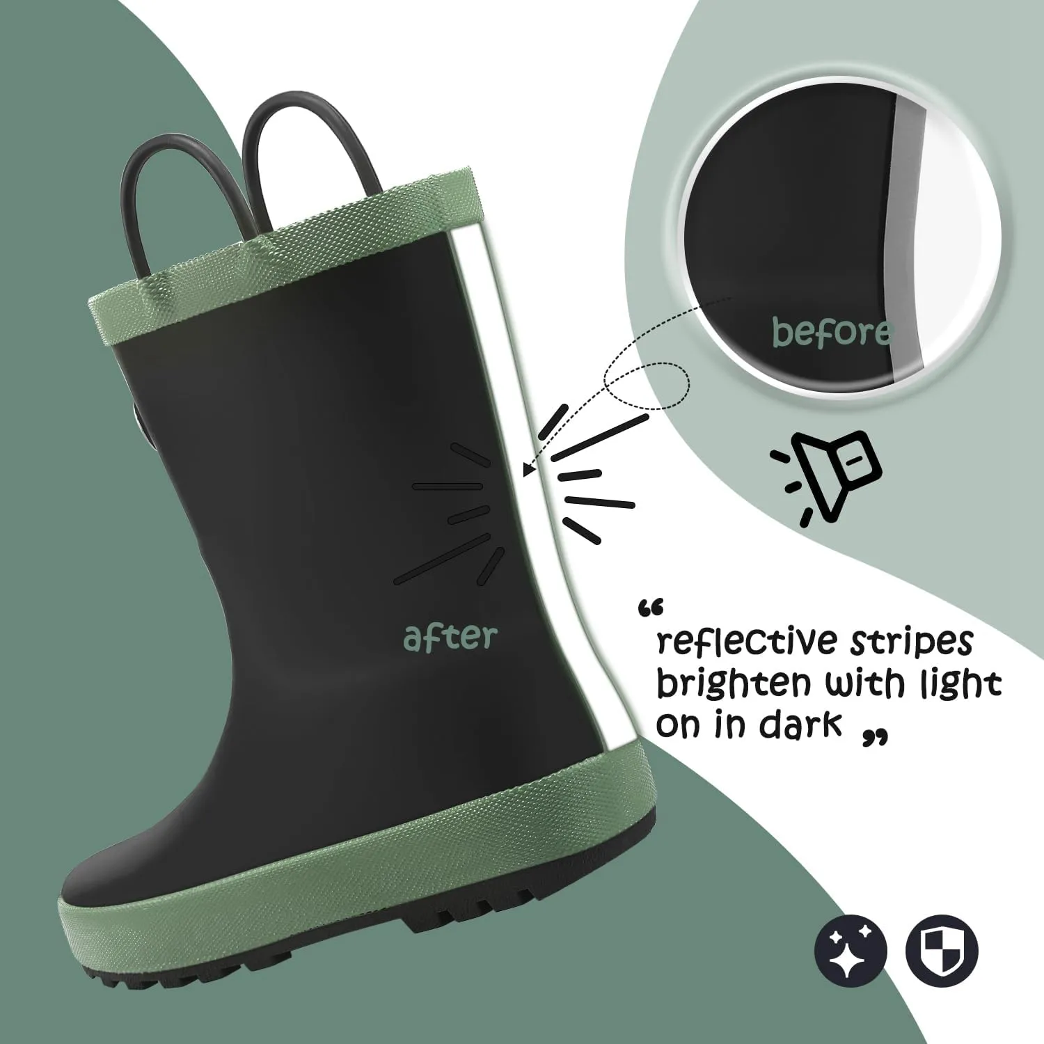 K KomForme Kids Rain Boots, Waterproof Rubber Matte Boots with Easy-on Handles