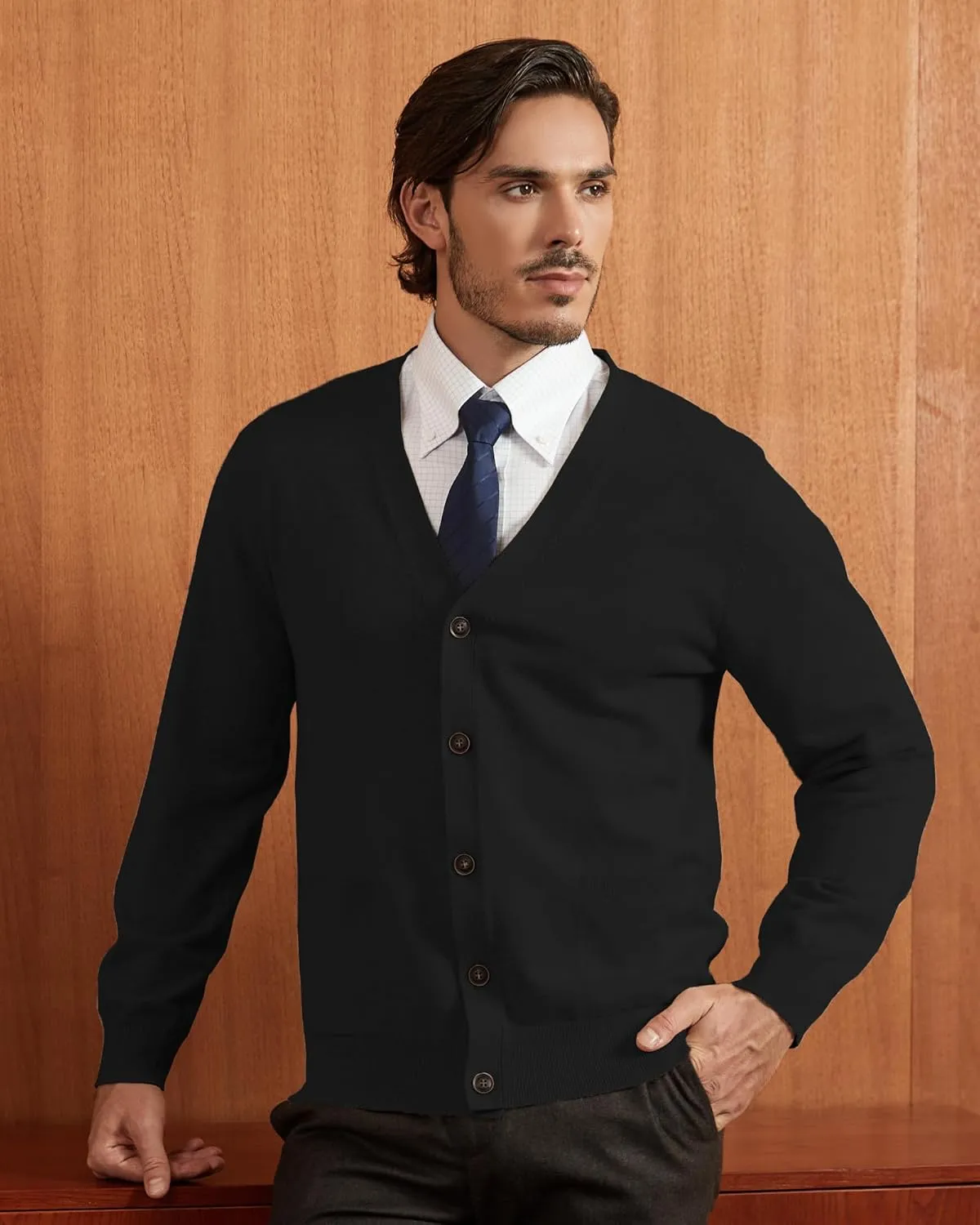 Kallspin Men’s Pure Cotton Cardigan Sweater V-Neck Button Down Cardigan Lightweight Knitwear with Pockets
