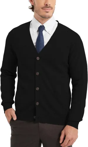 Kallspin Men’s Pure Cotton Cardigan Sweater V-Neck Button Down Cardigan Lightweight Knitwear with Pockets