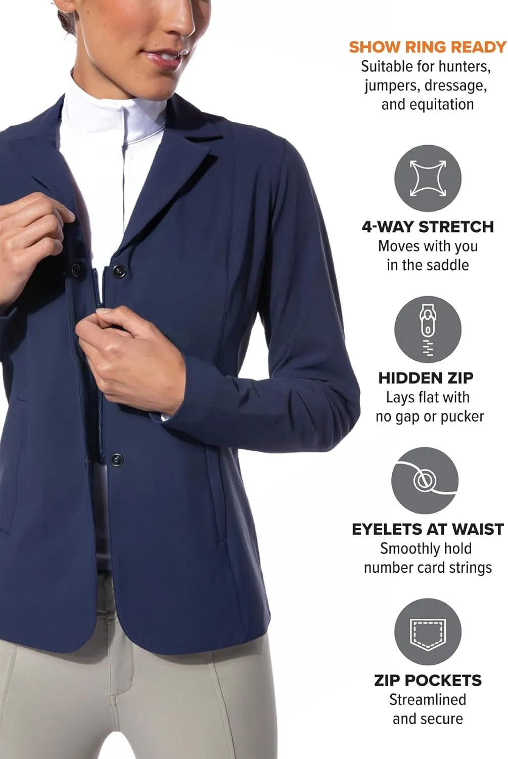 Kerrits Women's Equestrian Stretch Competitor Coat – 3-Snap, Lightweight English Horse Show Jacket, Machine Wash
