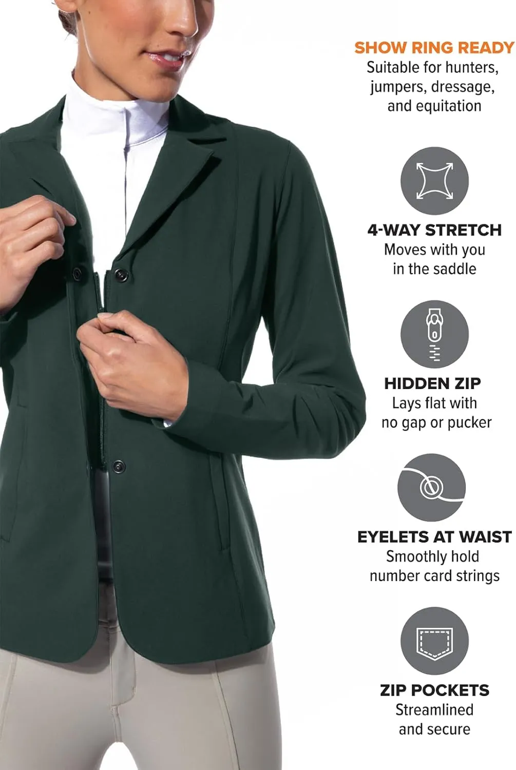 Kerrits Women's Equestrian Stretch Competitor Coat – 3-Snap, Lightweight English Horse Show Jacket, Machine Wash