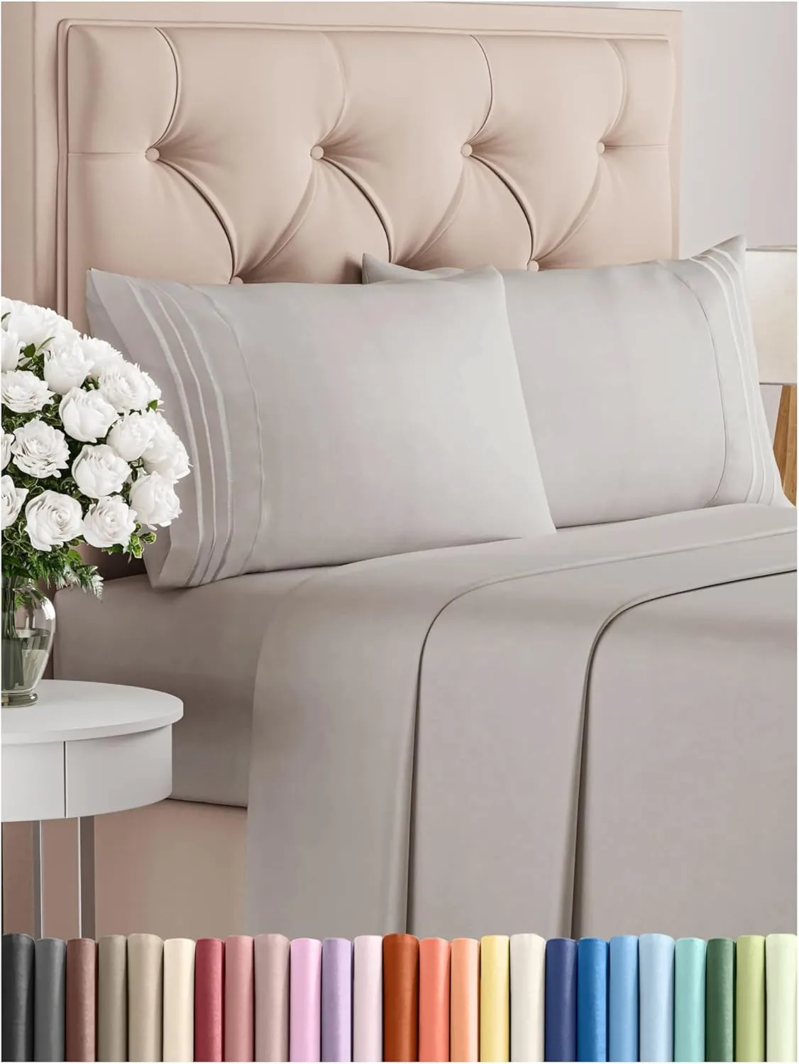 King Size 4 Piece Sheet Set - Comfy Breathable & Cooling Bed Sheets Set - Hotel Luxury Bedding for Women, Men, Kids & Teens - Deep Pockets, Easy-Fit, Super Soft & Wrinkle Free - Oeko-Tex - Light Grey