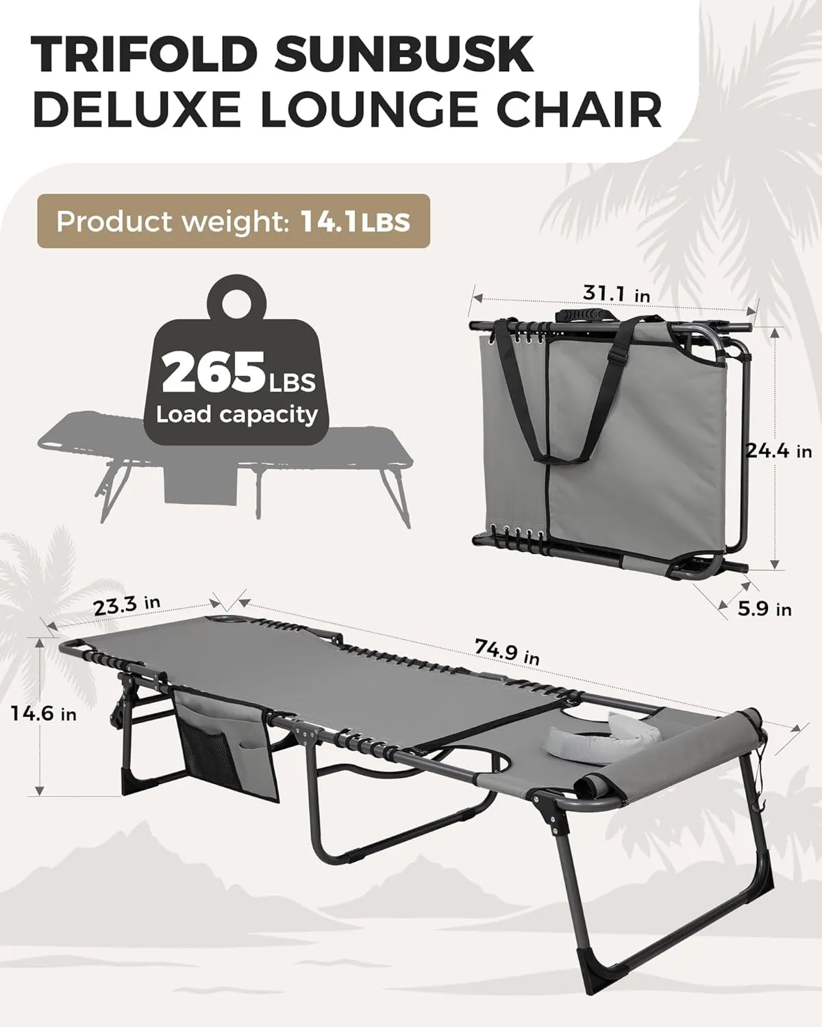 KingCamp 2 Pack Tanning Chair with Face Hole, Lounge Chairs Outdoor Folding Portable Comfy Adjustable 5-Position Lay Flat Foldable Chaise Chaser Lounger for Outside Beach Patio Sun Bathing Pool, Grey