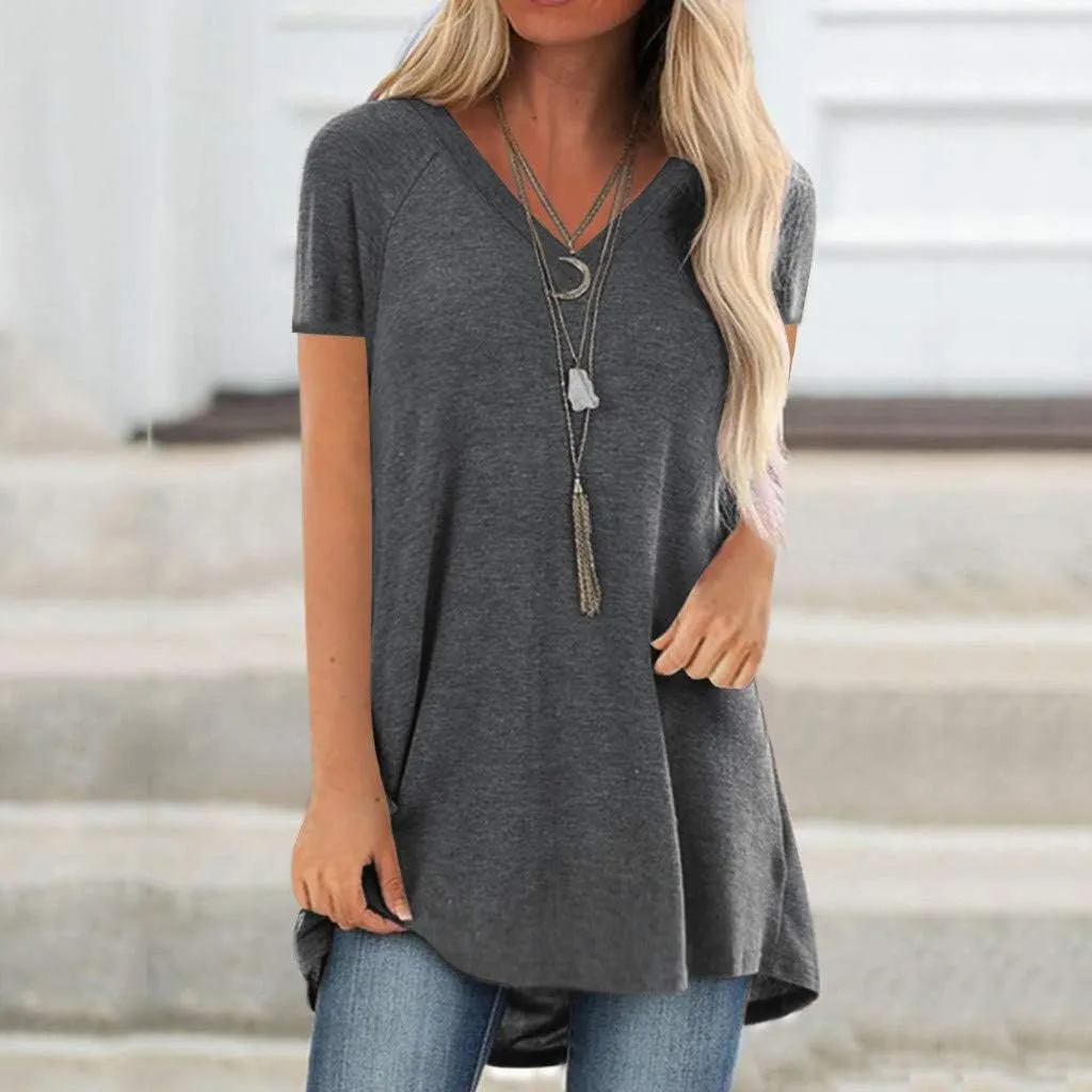 KKG Tops Tunics for Women to Wear with Leggings, Casual Loose Fit V Neck Short/Long Sleeves T Shirt