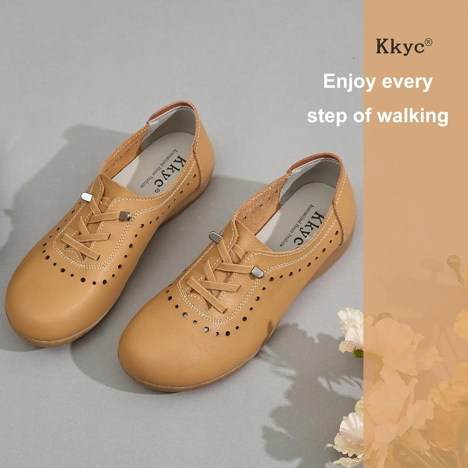 Kkyc Women's Shoes Comfy Fashion Loafers Slip on Leather Sneakers Cute Nurse Work Flats Lightweight Casual Walking Shoes