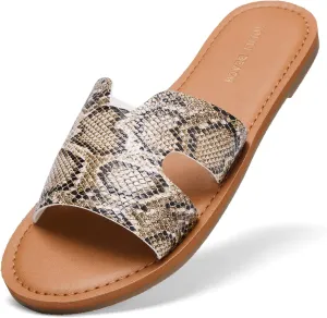 KOLILI Womens Flat Slide Sandals, Summer Fashion Sandals, H Band Sandals Dressy