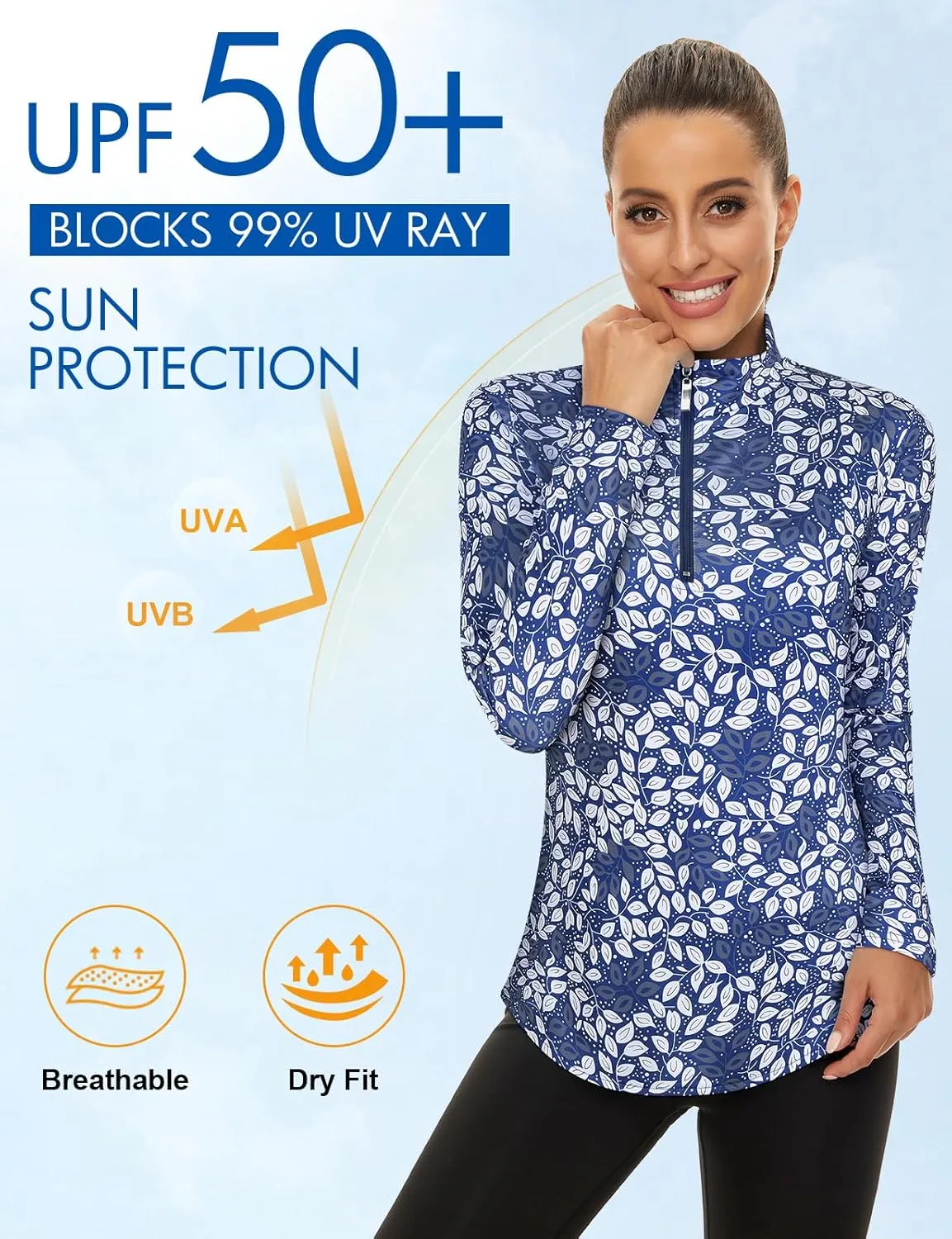 Koscacy Women's Long Sleeve Golf Tennis Polo Shirts UPF50  Half Zip Dry Fit Workout Tops Athletic Shirt