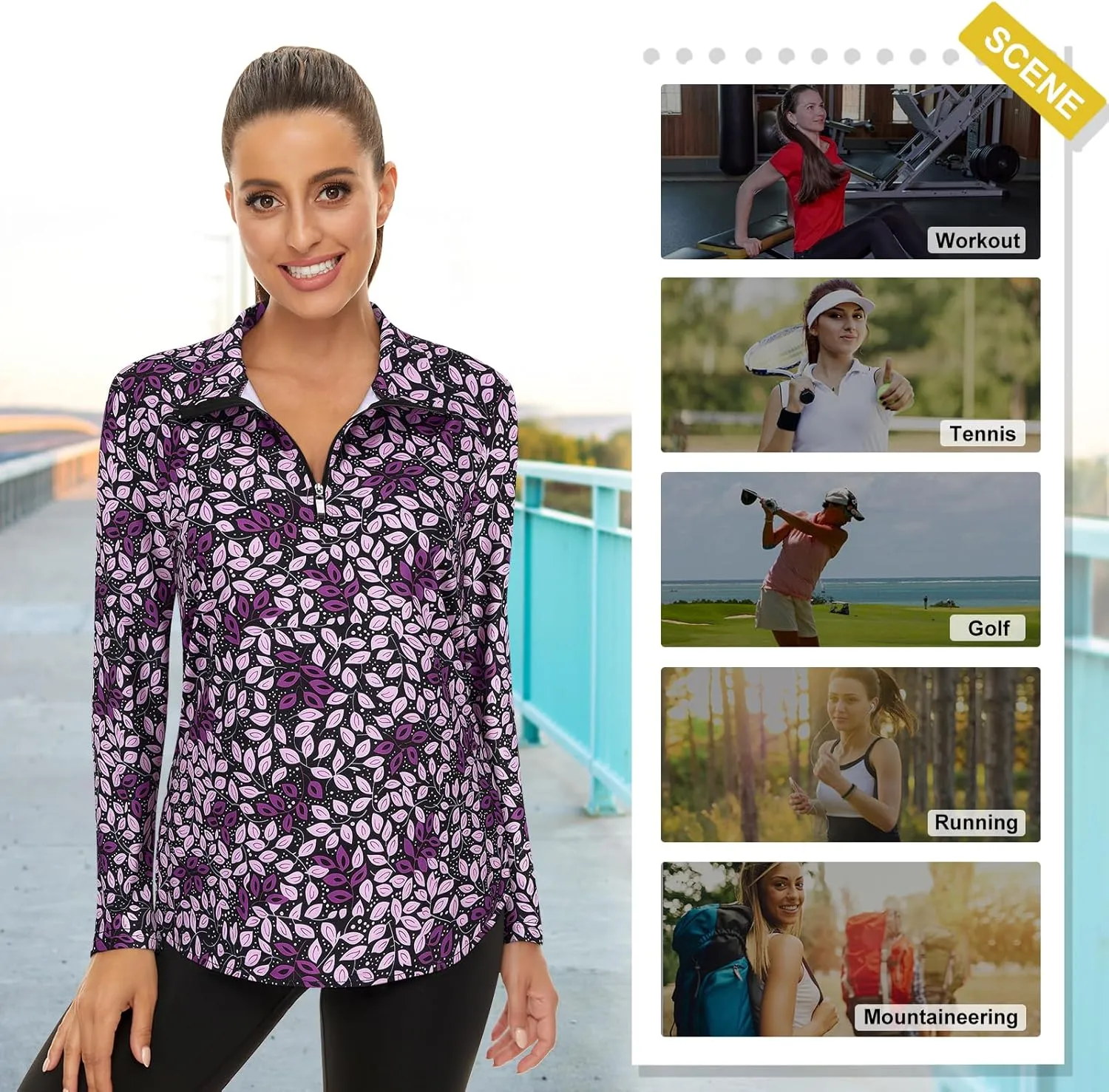 Koscacy Women's Long Sleeve Golf Tennis Polo Shirts UPF50  Half Zip Dry Fit Workout Tops Athletic Shirt