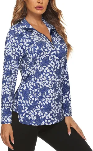 Koscacy Women's Long Sleeve Golf Tennis Polo Shirts UPF50  Half Zip Dry Fit Workout Tops Athletic Shirt