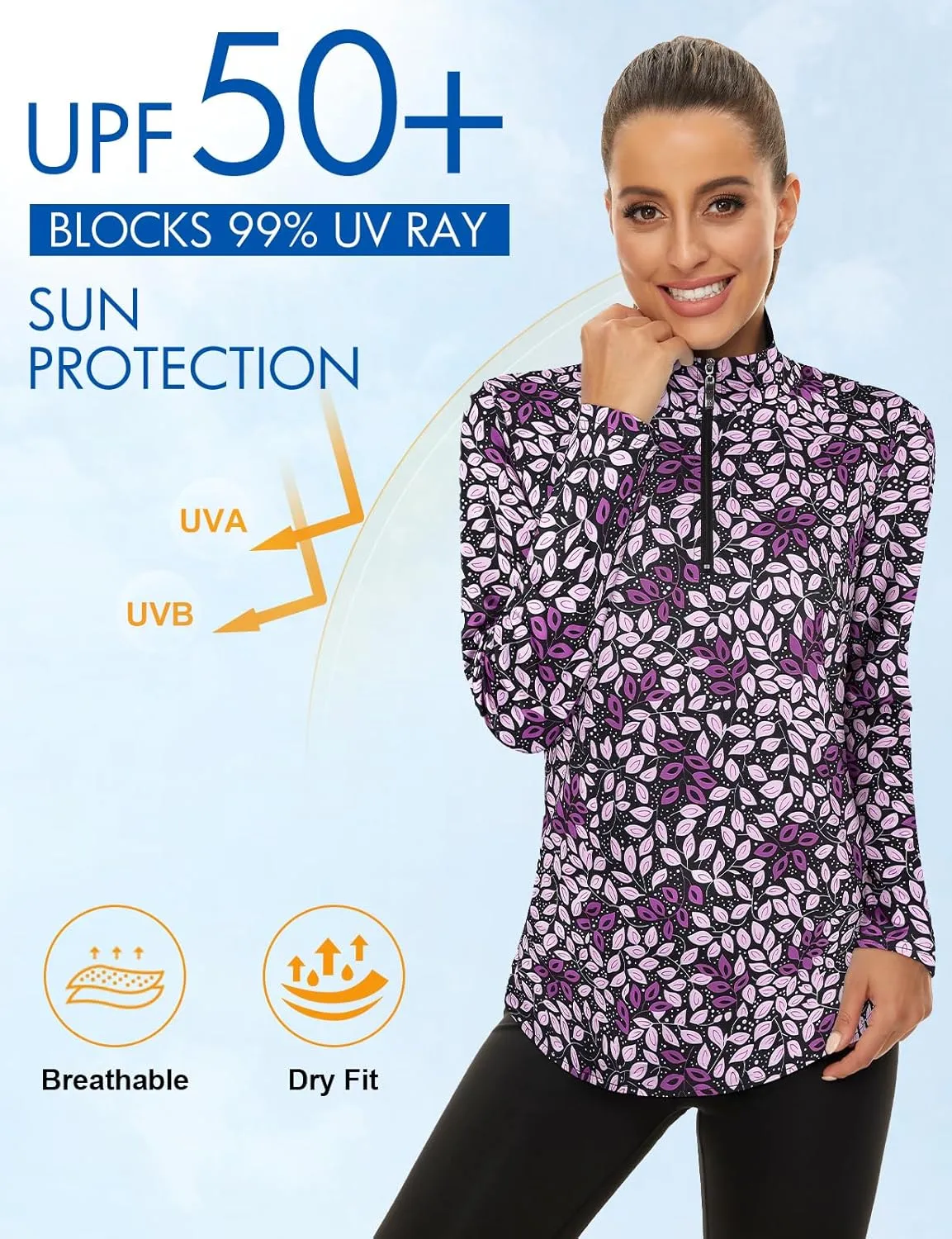 Koscacy Women's Long Sleeve Golf Tennis Polo Shirts UPF50  Half Zip Dry Fit Workout Tops Athletic Shirt
