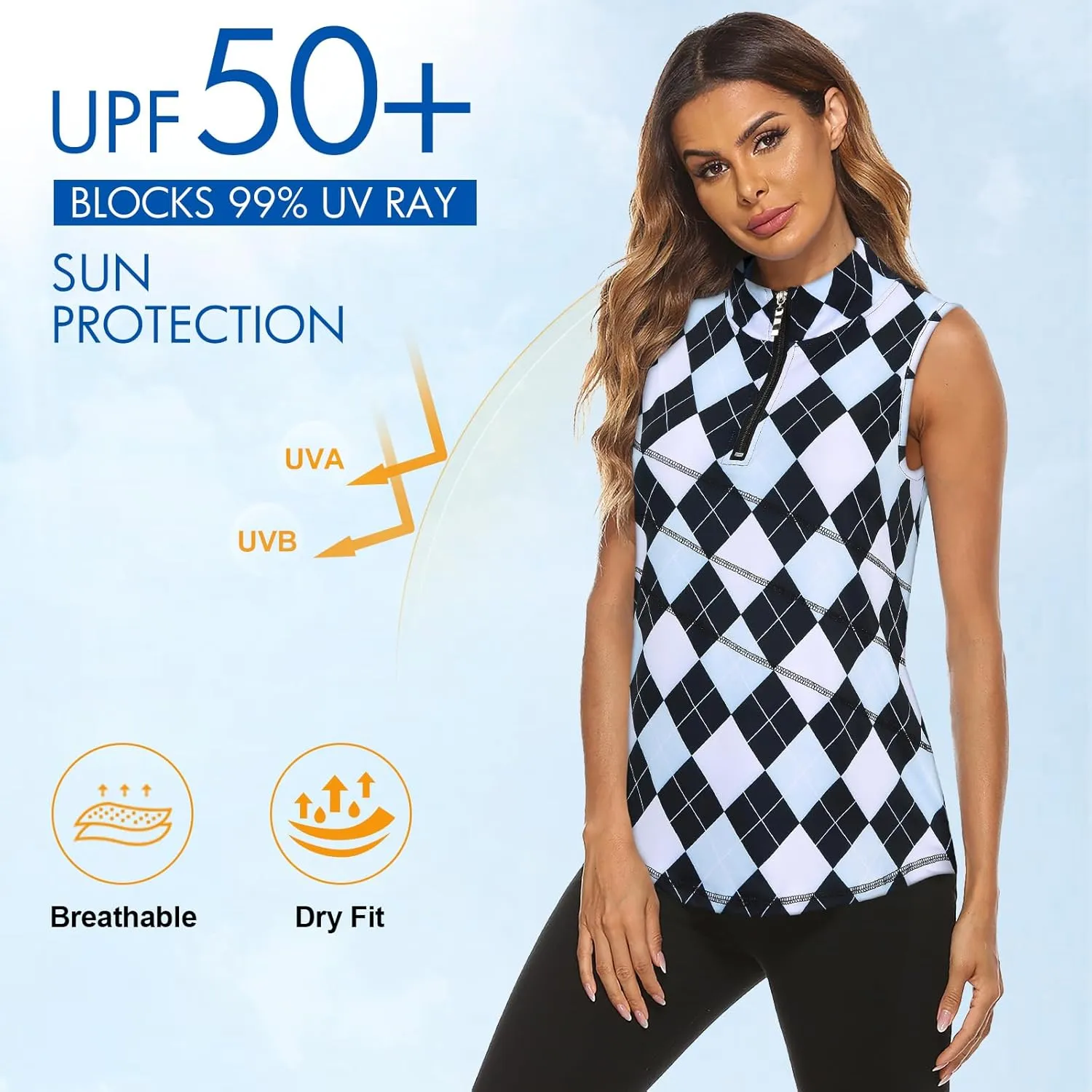 Koscacy Women's Sleeveless Golf Tennis Polo Shirts Zip Up Dry Fit Workout Tank Tops Athletic Shirt