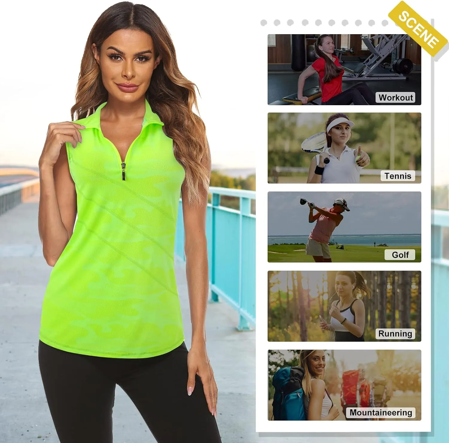 Koscacy Women's Sleeveless Golf Tennis Polo Shirts Zip Up Dry Fit Workout Tank Tops Athletic Shirt
