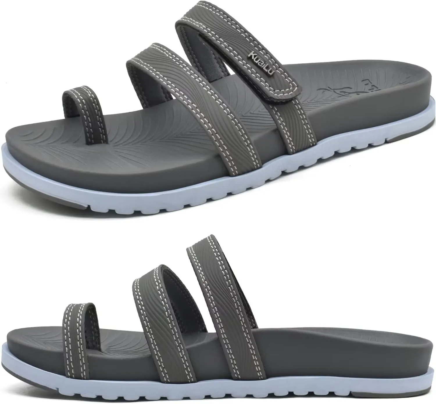KuaiLu Womens Slides Sandals with Plantar Fasciitis Arch Support Fashion Comfort Adjustable Flat Sandals Ladies Lightweight Orthotic Slip on Sandals