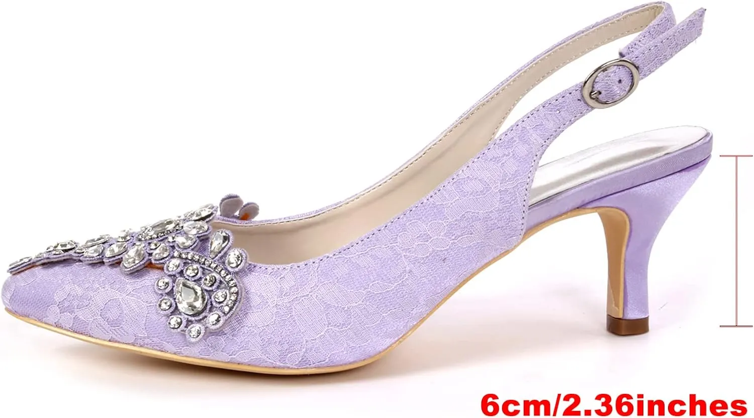 Lace Wedding Shoes with Rhinestone Women Pointed Toe Backless Bridal Pumps High Heel Prom Shoes