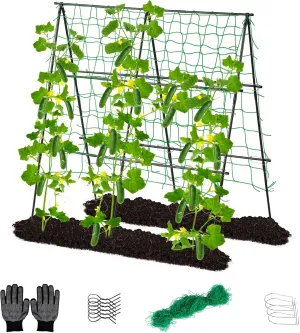 Lalahoni Garden Trellis for Climbing Plants Outdoor, 4ft x 4ft A Frame Cucumber Trellis for Raised Bed, Metal Plant Support for Vine Flower Fruit Grape Vegetable, Black