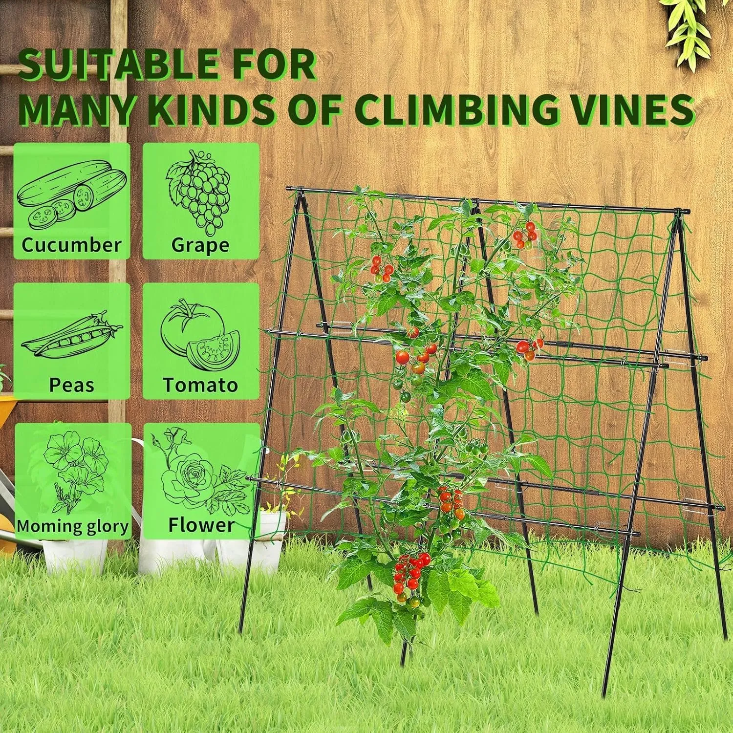 Lalahoni Garden Trellis for Climbing Plants Outdoor, 4ft x 4ft A Frame Cucumber Trellis for Raised Bed, Metal Plant Support for Vine Flower Fruit Grape Vegetable, Black