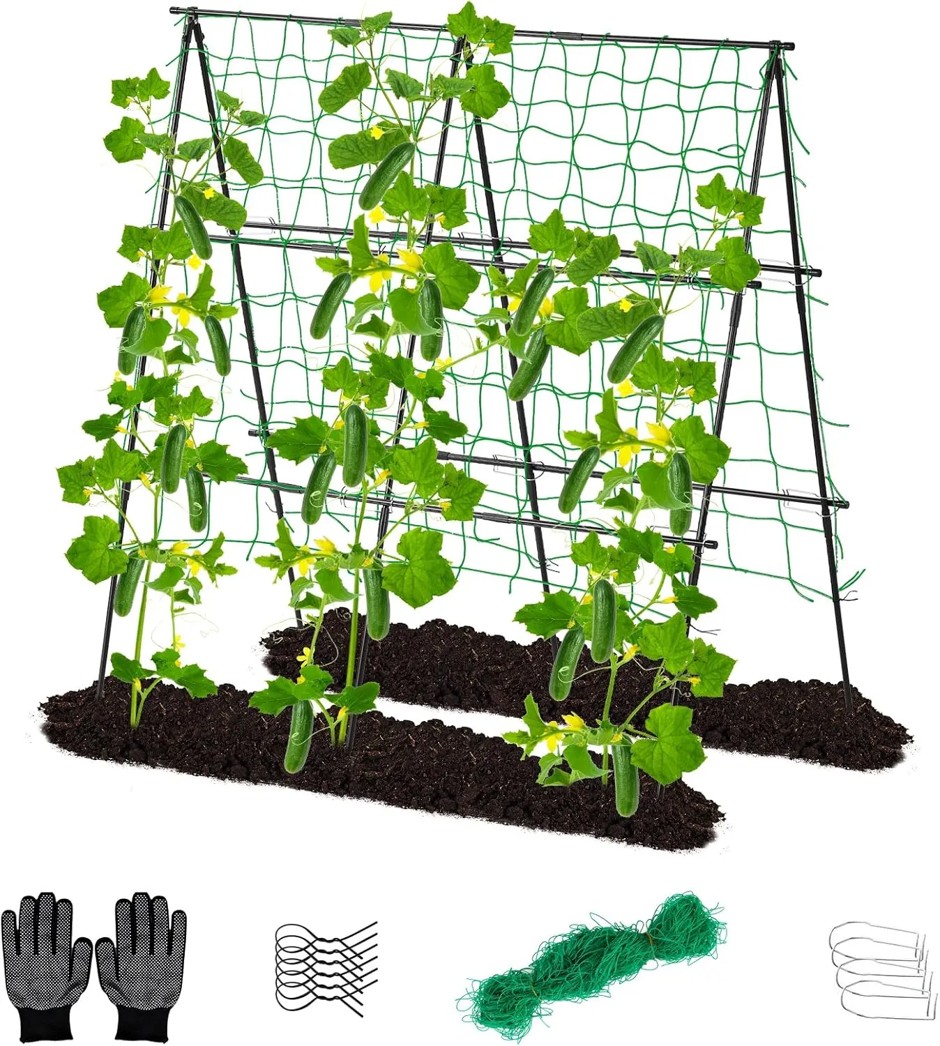 Lalahoni Garden Trellis for Climbing Plants Outdoor, 4ft x 4ft A Frame Cucumber Trellis for Raised Bed, Metal Plant Support for Vine Flower Fruit Grape Vegetable, Black