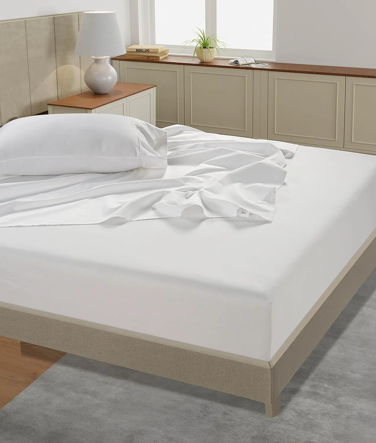 LANE LINEN 100% Cotton Sheets – 450 Thread Count Naturally Cooling Twin Sheets Set, Soft & Comfy Sateen Weave, Deep Pocket Fits 15” Mattress, Fade-Resistant Hotel Bedding, White