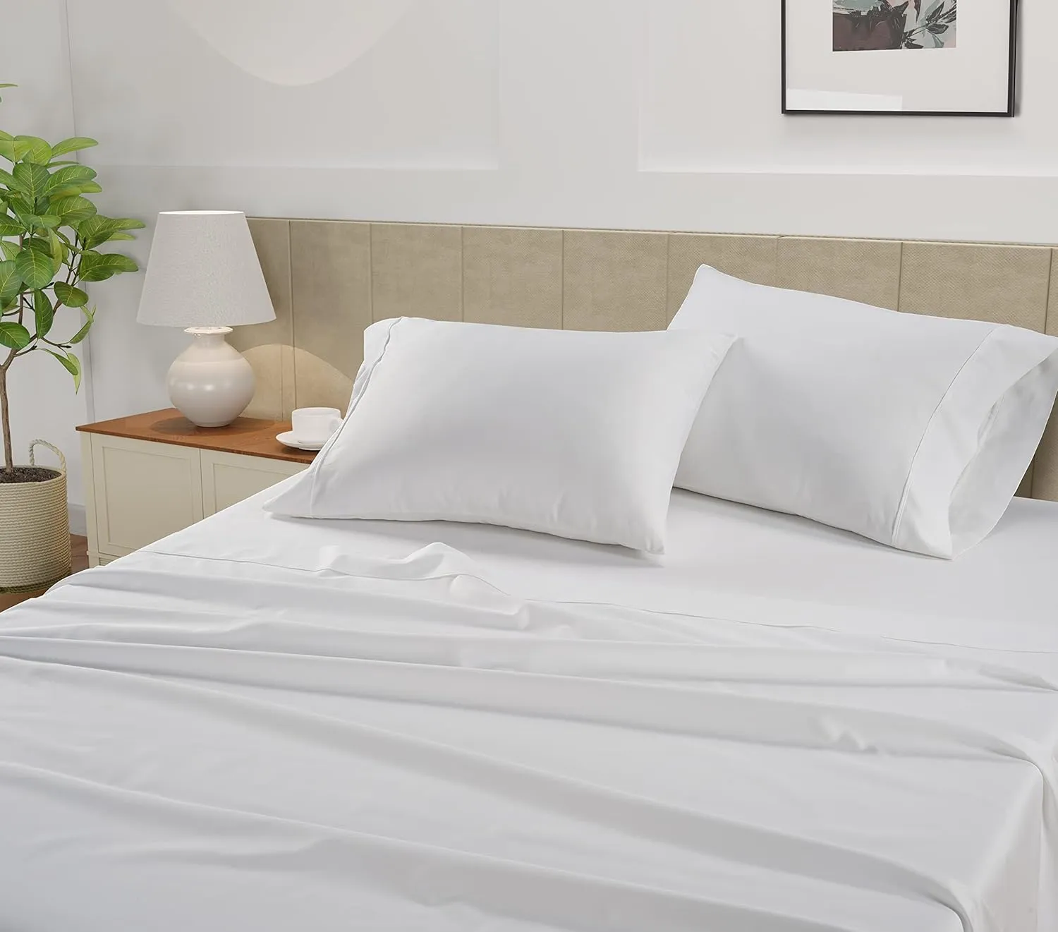 LANE LINEN 100% Cotton Sheets – 450 Thread Count Naturally Cooling Twin Sheets Set, Soft & Comfy Sateen Weave, Deep Pocket Fits 15” Mattress, Fade-Resistant Hotel Bedding, White